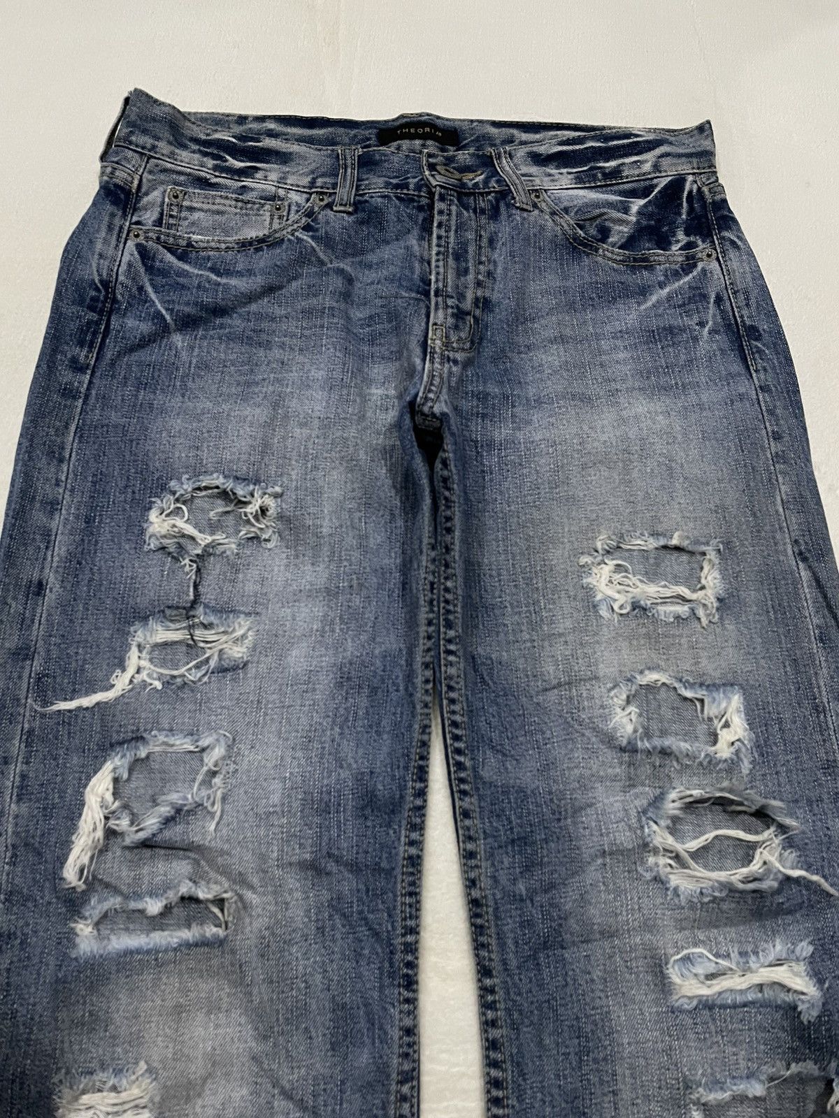 Japanese Brand Vintage Theoria faded distressed straight cut denim jeans Size US 33 - 2 Thumbnail