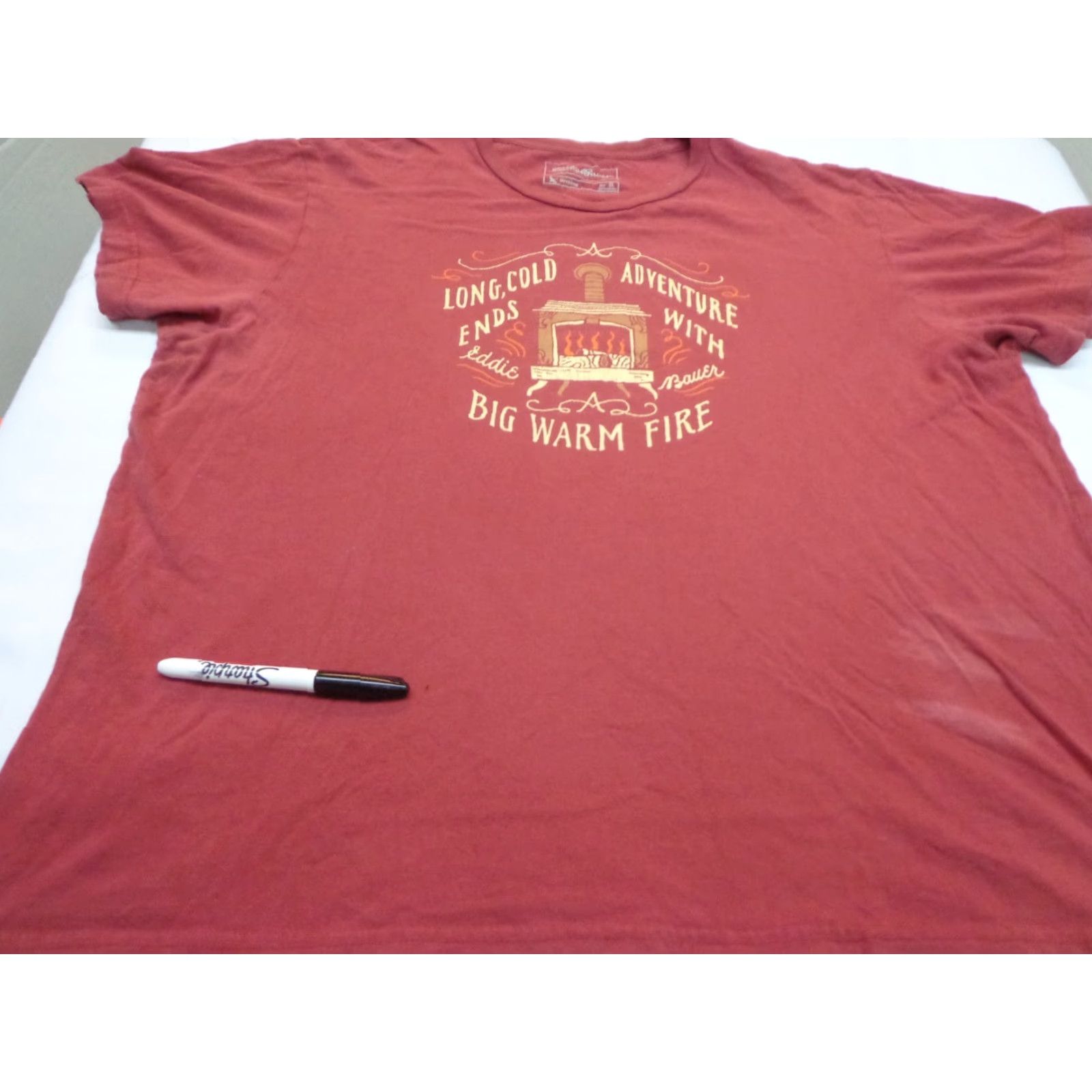 Eddie Bauer Eddie Bauer T-Shirt Eddie Bauer Long Cold Adventure With Big Warm Fire Red XL Men Crew Neck Short Sleeve Logo Solid Cotton Regular Size XL Size US XL / EU 56 / 4 - 4 Thumbnail