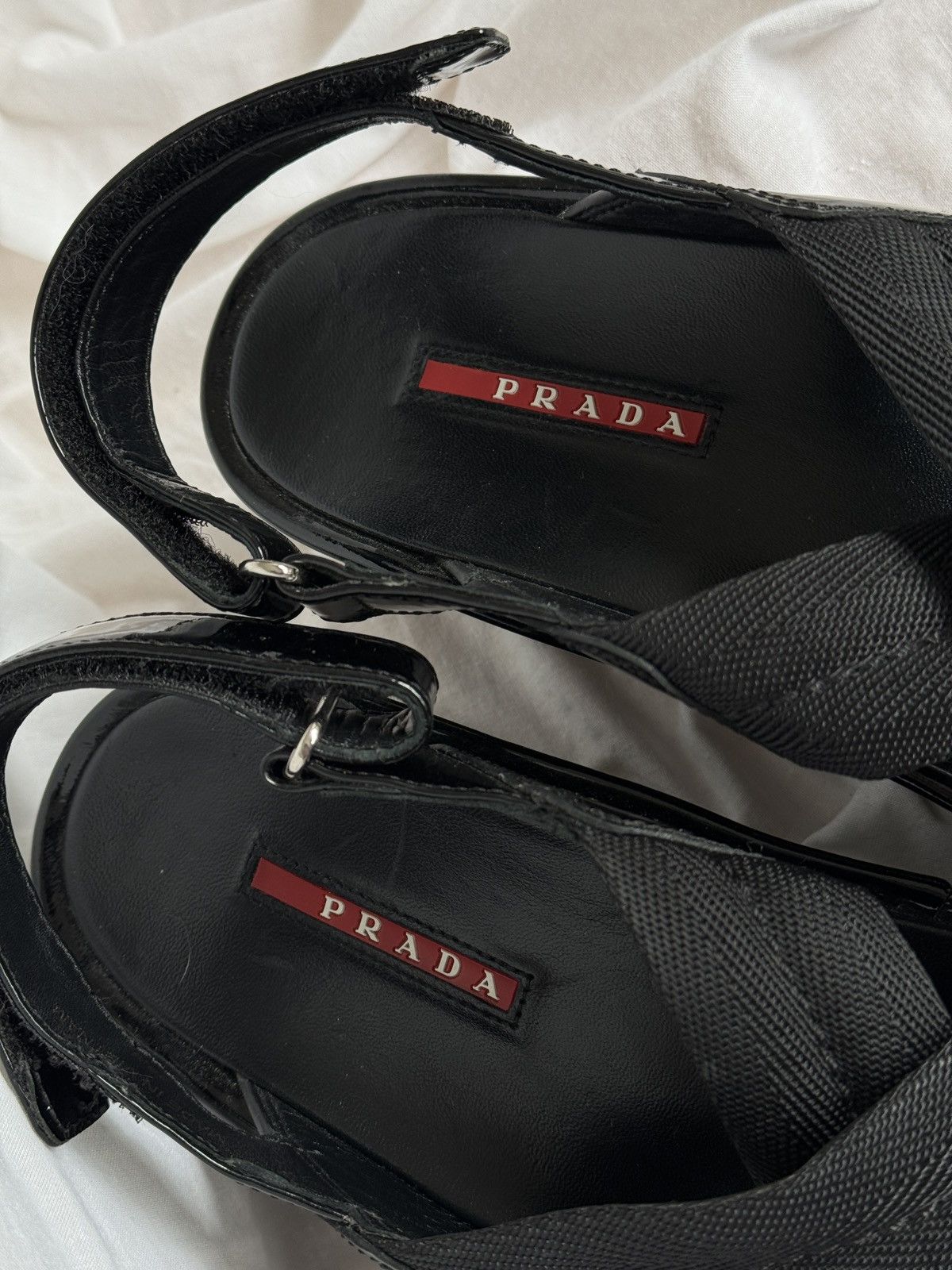 Prada × Vintage Prada Patent Leather Black Chunky Platform Sandals Size US 6.5 / IT 36.5 - 5 Thumbnail
