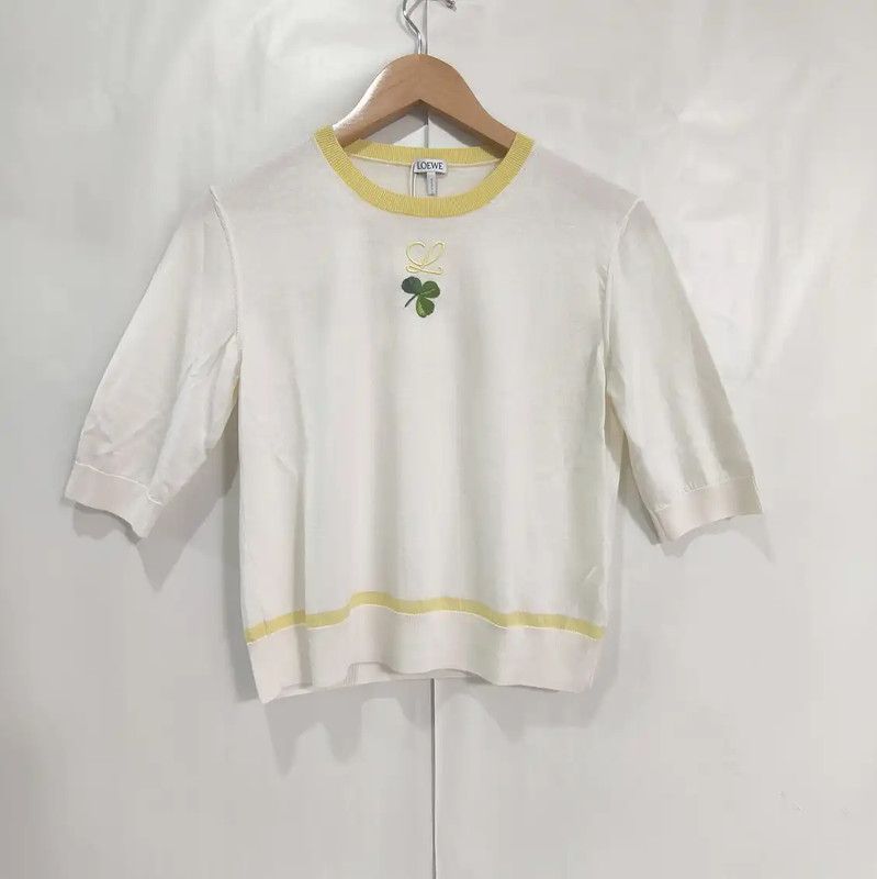 Loewe Loewe Summer White Wool Short Sleeve Tee 0089 Size L / US 10 / IT 46 - 1 Thumbnail