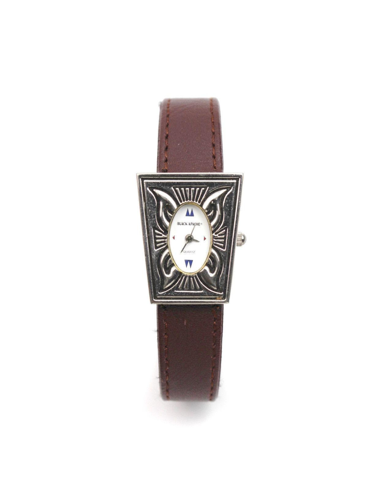 Vintage 1990S BLACK APACHE ORNATE FRAME OVAL WESTERN LEATHER WATCH Size ONE SIZE - 2 Thumbnail