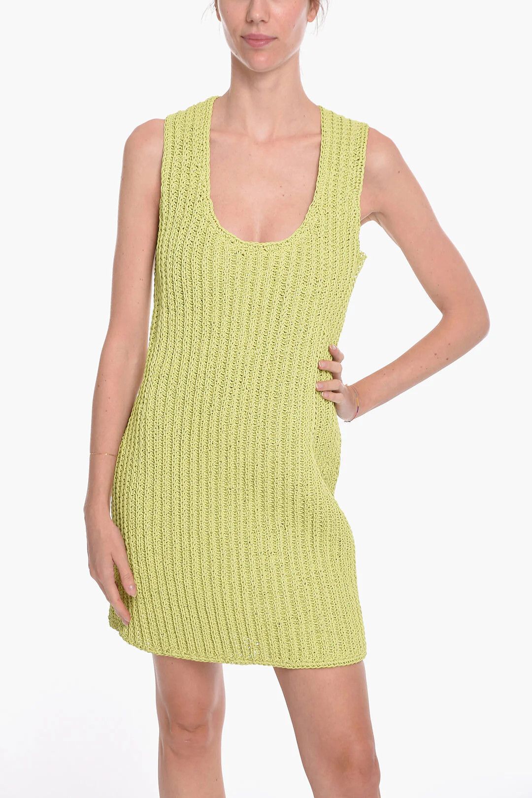 Bottega Veneta og1mm0426 Handwoven Leather Midi Dress in Green Size S / US 4 / IT 40 - 4 Thumbnail