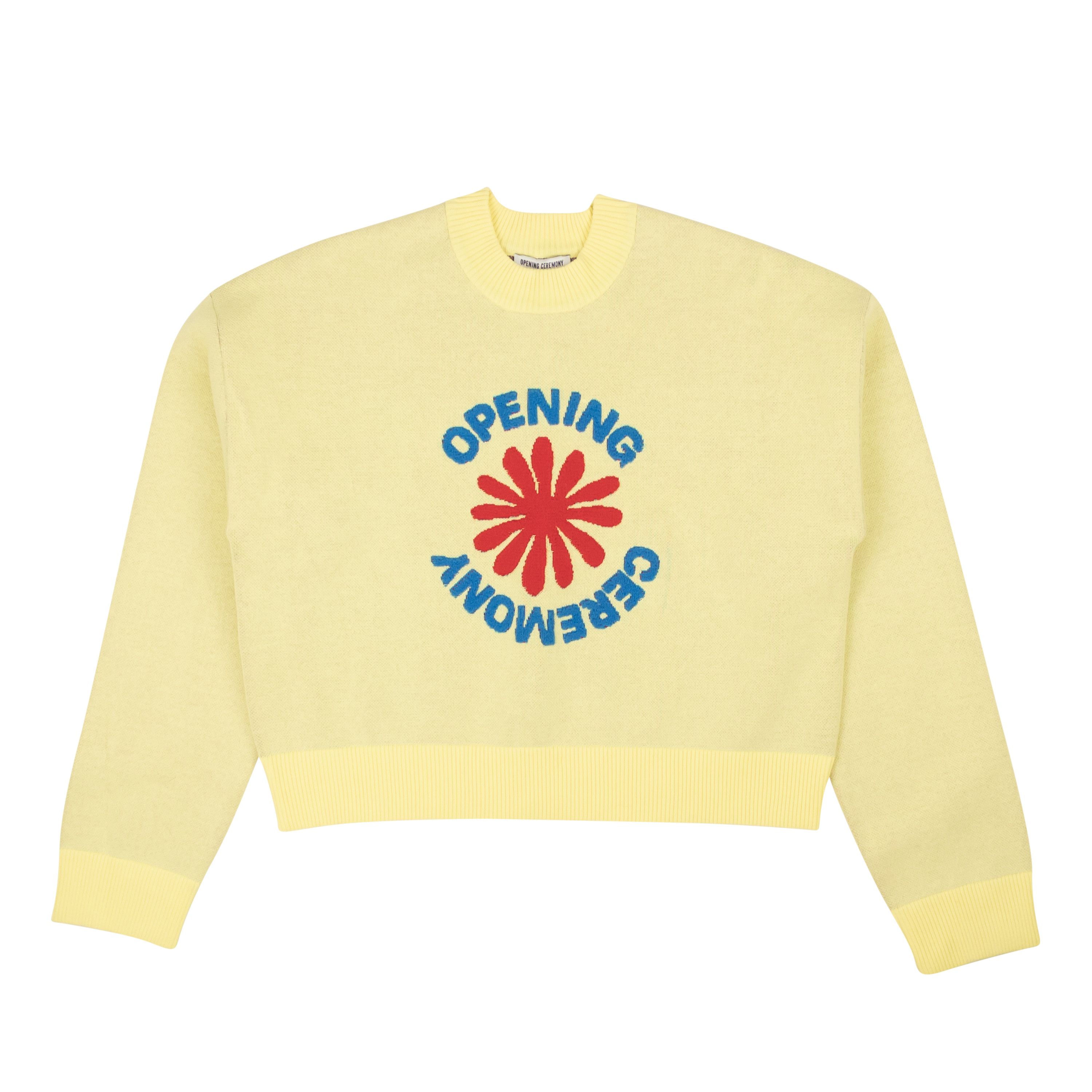 image of Opening Ceremony Pale Acid Yellow Cropped Oc Flower Logo Sweater Size S, Women's