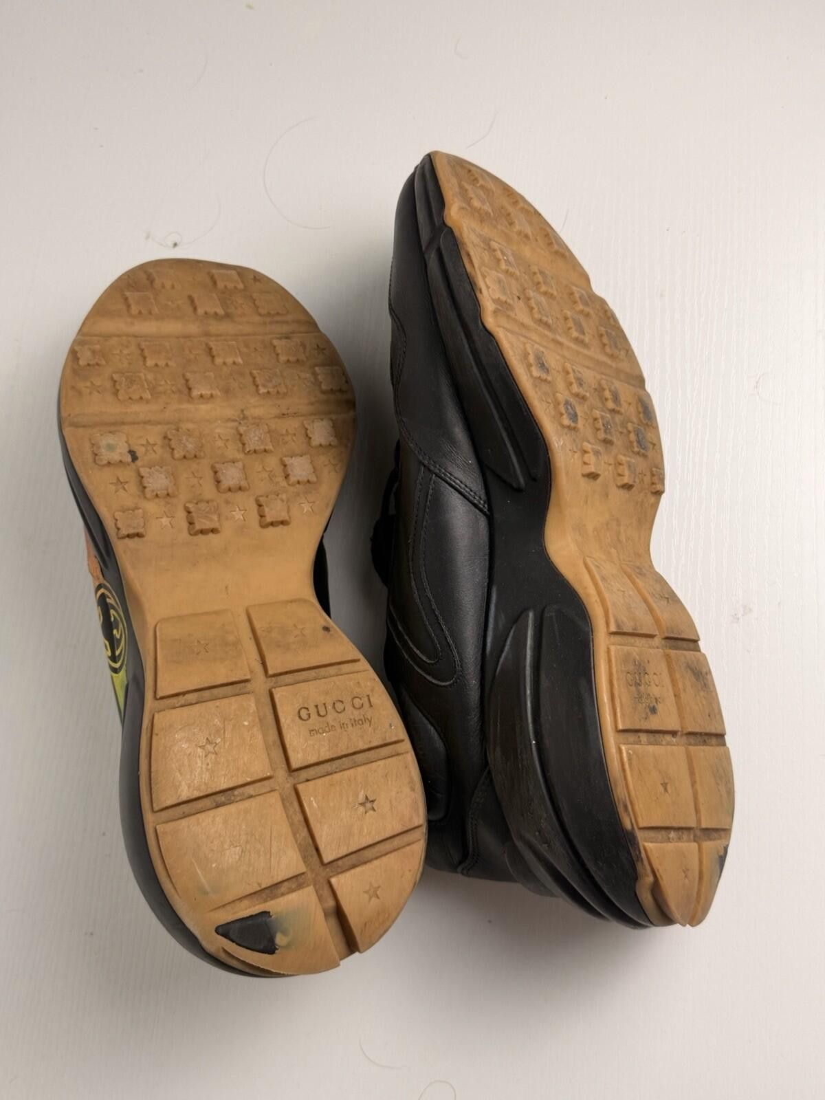 Gucci Gucci Rhyton Rainbow Logo Leather Sneakers Black SZ 10 Good Size US 10 / EU 43 - 5 Thumbnail