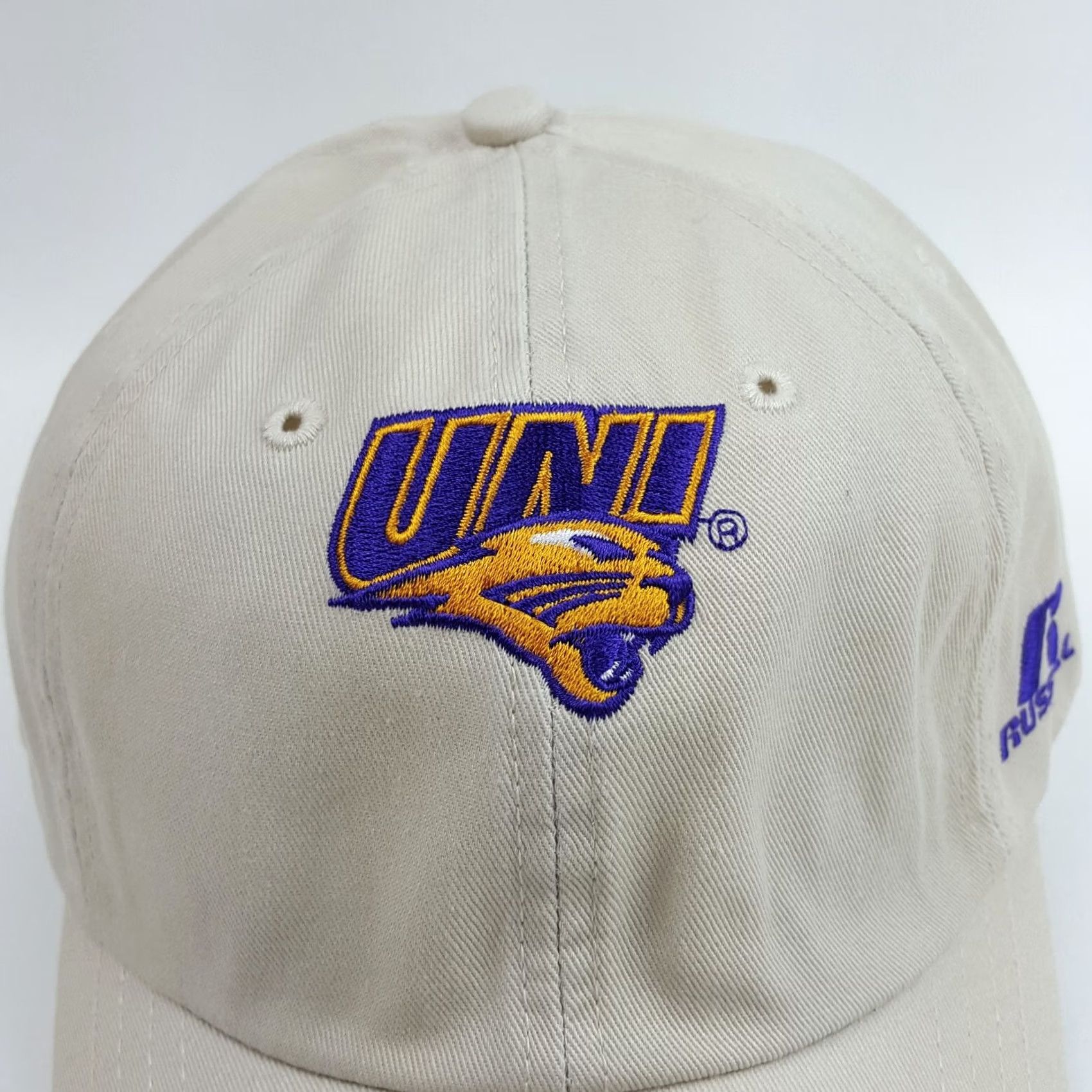 Russell Athletic VINTAGE Northern Iowa Panthers Hat College Athletic NCAA Snapback Adjustable Beig e Russell Athletic Retro 90s University Sports Baseball Cap Men Size US 35 - 4 Thumbnail