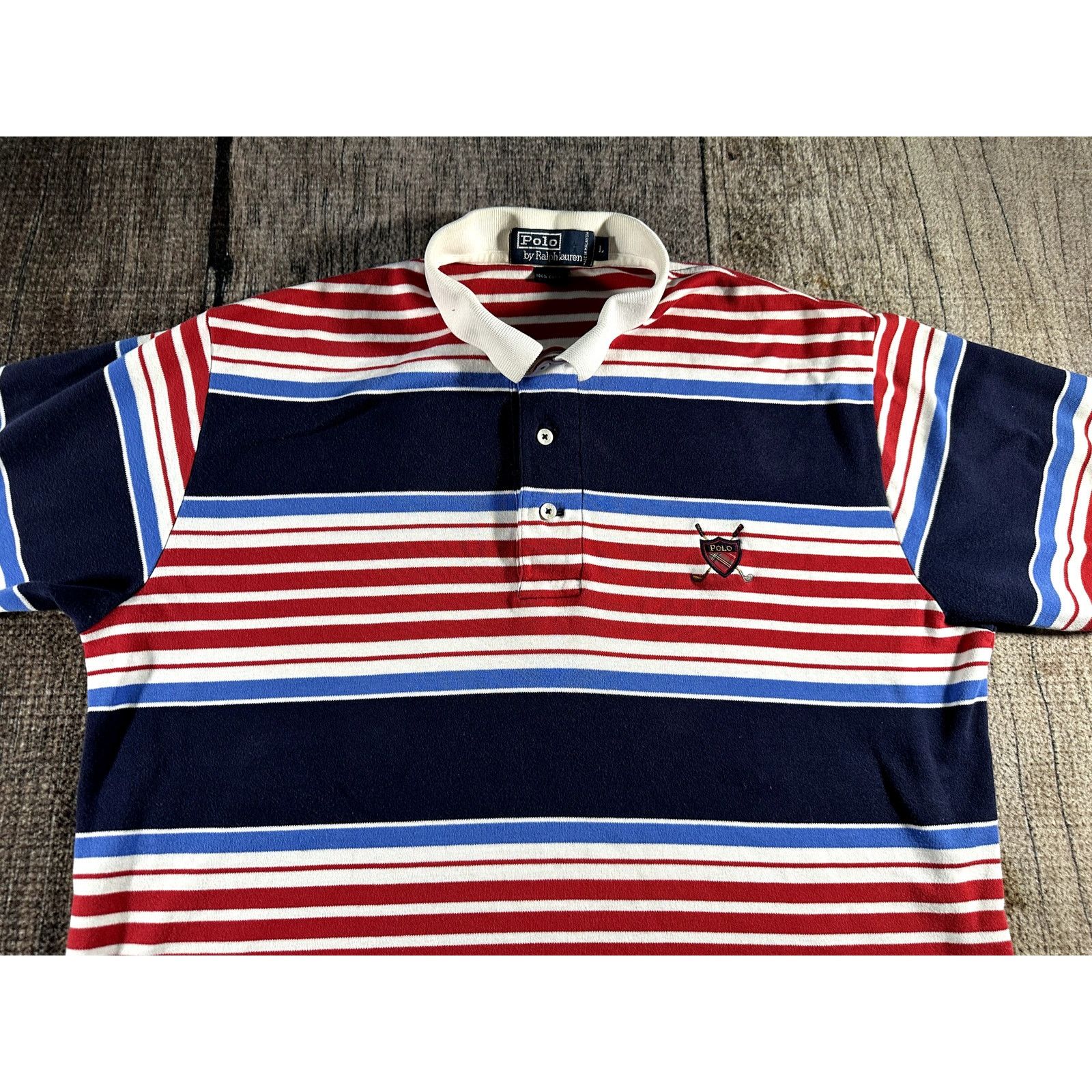 Polo Ralph Lauren Polo Ralph Lauren Red White Blue Striped Crest Polo Shirt Size US L / EU 52-54 / 3 - 3 Thumbnail