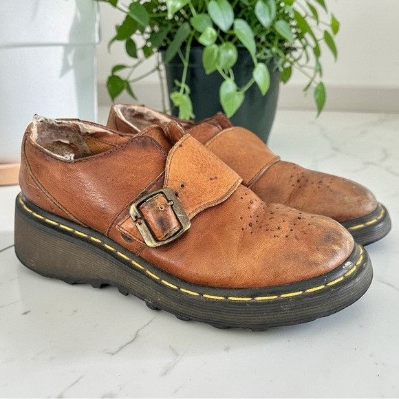 Dr. Martens Vintage 90’s Dr. Martens Tan Leather Monk Strap Chunky Shoes Size US 6 / IT 36 - 1 Thumbnail