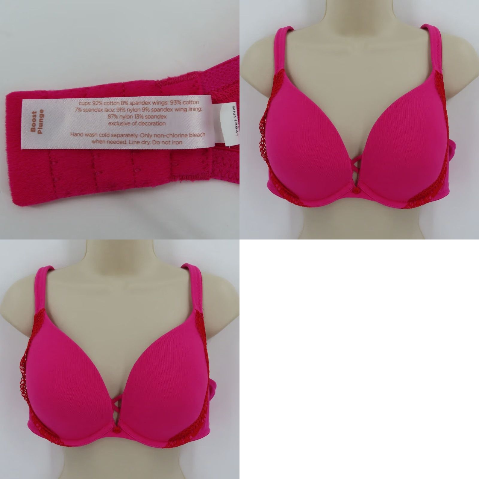 Pinko Cacique Bra 36DD Pink Lace Underwire Padded Lined Plunge T-Shirt Cup DD Womens Adult 36 Size ONE SIZE - 9 Thumbnail