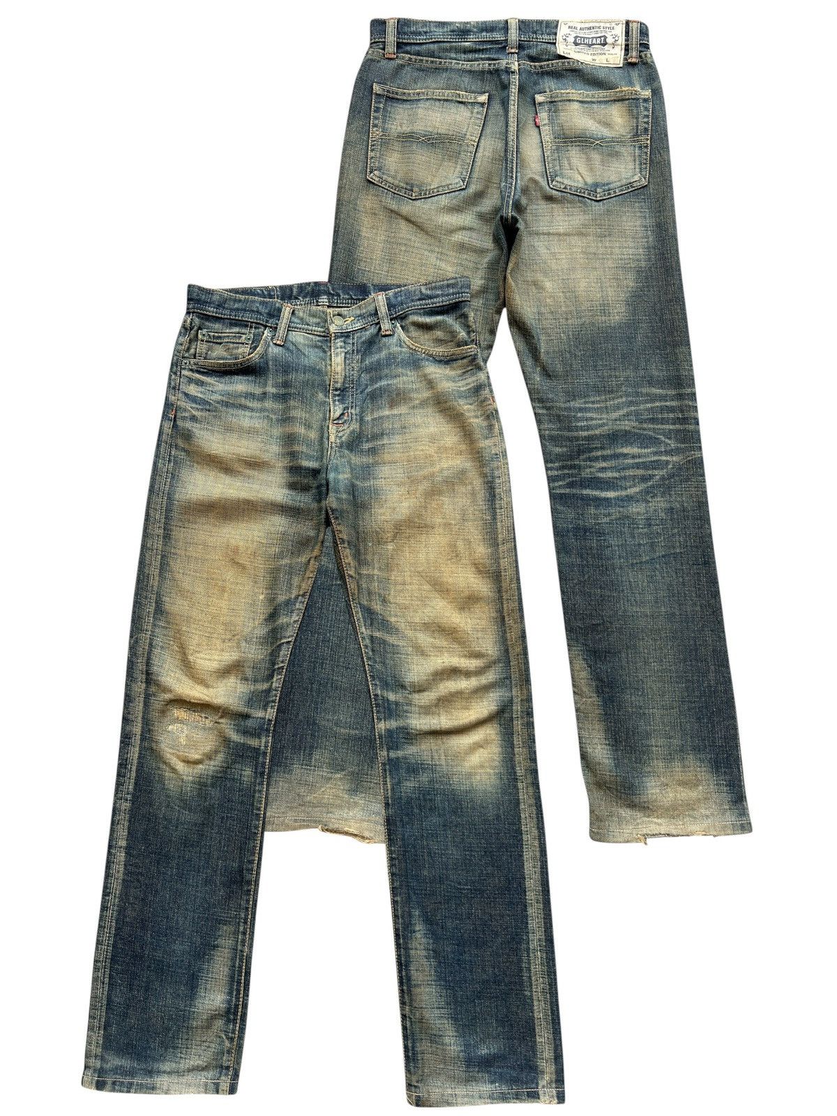 Vintage GL Hearts Goth Distressed Mudwash Denim Jeans 32x32
