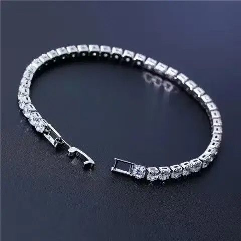 Sterling Silver 4mm Tennis Chain Sterling Silver White Bracelet Size ONE SIZE - 4 Thumbnail