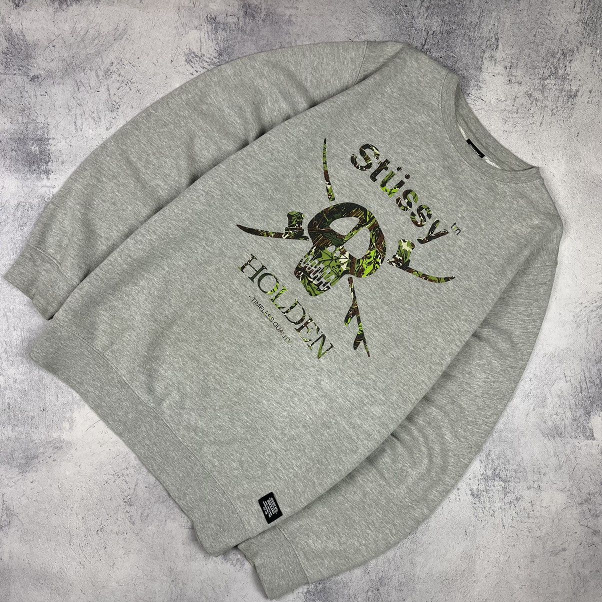 image of Stussy X Holden Skulls Y2K Sweatshirt 90’S in Grey, Men's (Size Large)