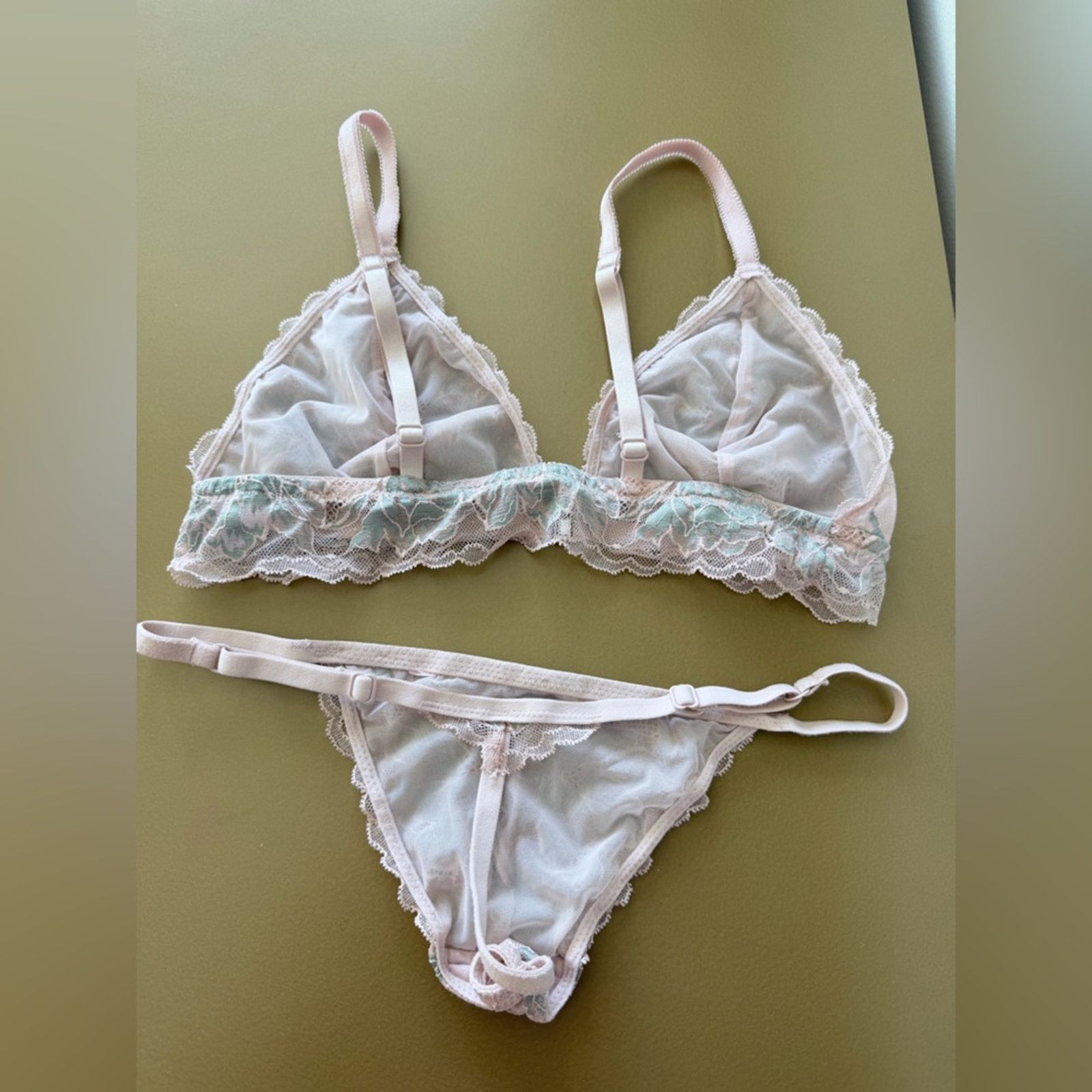 Other Sheer Floral Lace Triangle Bra & Thong Set - Blush size S Size ONE SIZE - 9 Thumbnail