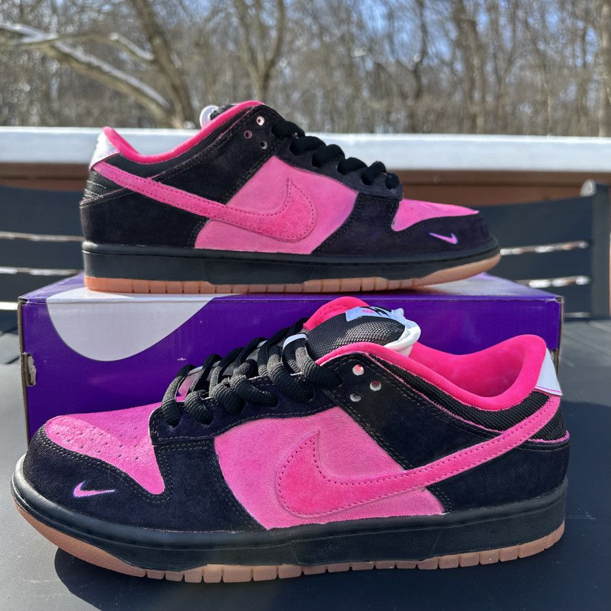 Nike Sb Dunk Custom Night Blossom Suede - Black/Pink Size 10