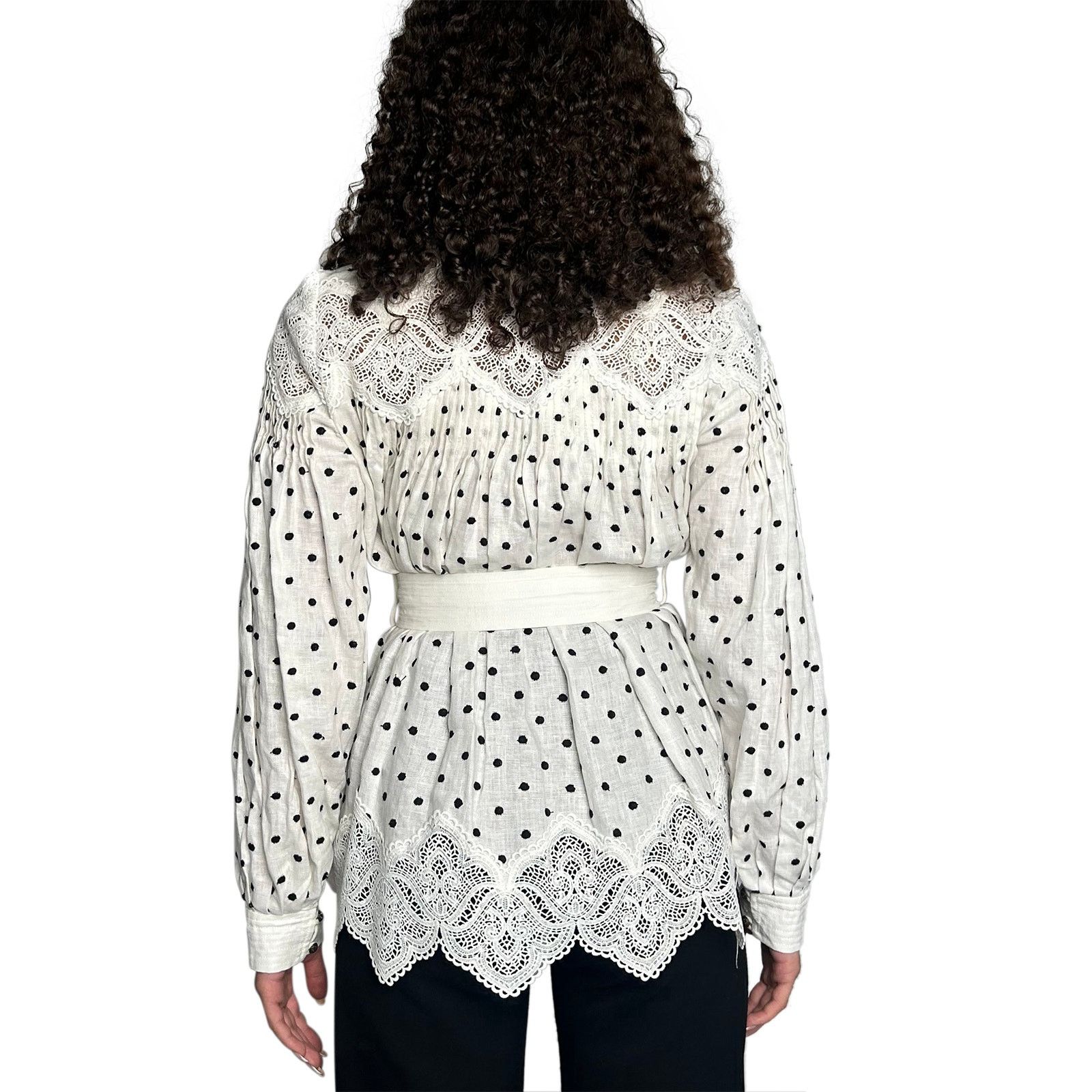 Zimmermann White and Black Polka Dot Wrap Blouse with Lace Size S / US 4 / IT 40 - 5 Thumbnail