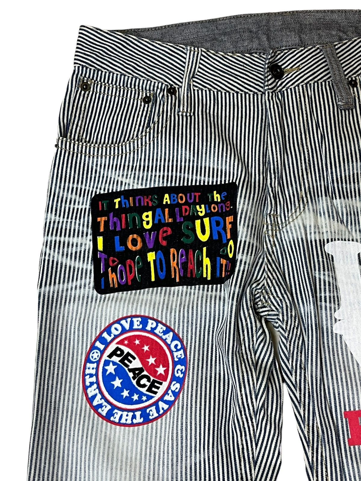 Japanese Brand SICK🔥JAPANESE CLONE DEVGRU ‘I LOVE SURF’ HICKORY JEANS Size US 32 / EU 48 - 5 Thumbnail