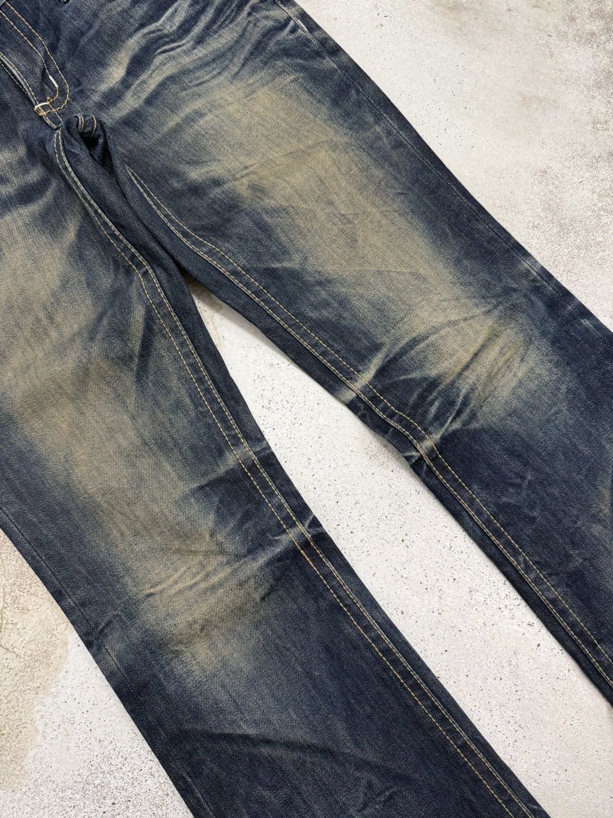 Japanese Brand Lolita Dark Mudwash Whisker Embroidery Flare Denim Pants Size US 27 - 4 Thumbnail