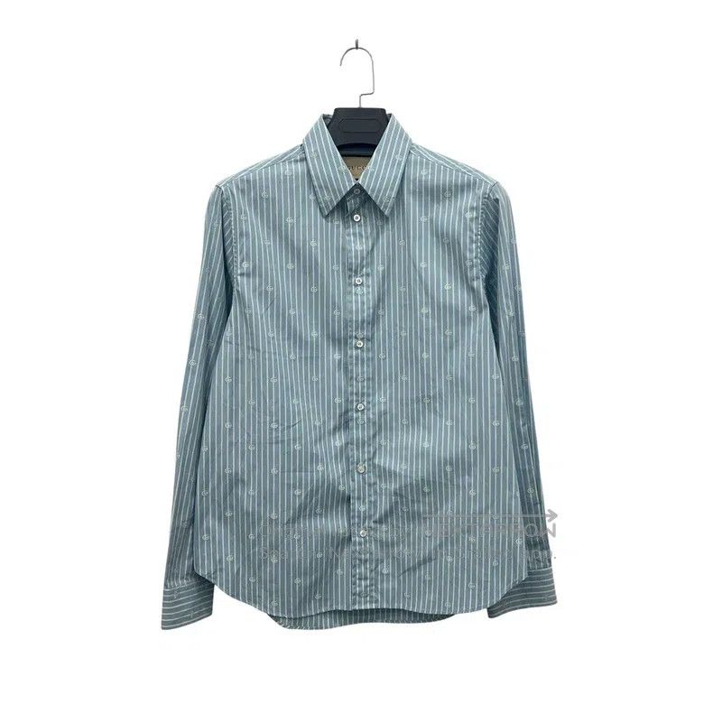 Gucci Gucci Size15+ Blue logo full-print striped long-sleeved shi Size US XS / EU 42 / 0 - 1 Thumbnail