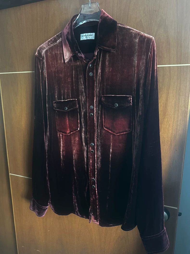 Saint Laurent Paris Saint Laurent Paris Red velvet denim shirt-2506 Size US S / EU 44-46 / 1 - 1 Thumbnail