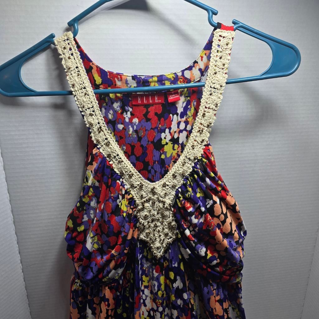 Ellesse Women's ELLE Floral Maxi Dress S Purple Red long Size S / US 4 / IT 40 - 3 Thumbnail