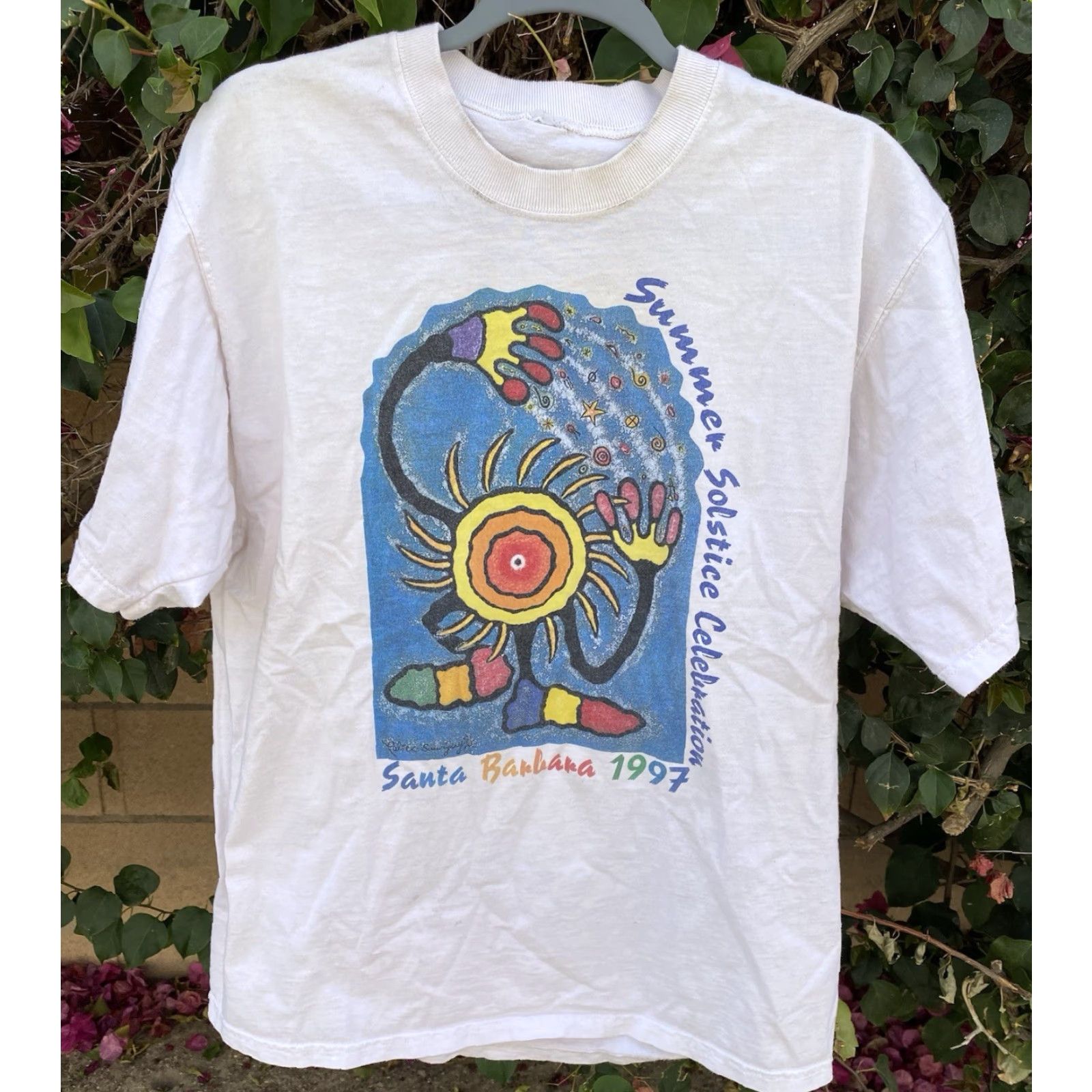 Vintage VINTAGE Summer Solstice Celebration Santa Barbara 1997 T Shirt Single Stitch Worn 1990s XL White Cotton 90s California Mens Shirts Size US XL / EU 56 / 4 - 2 Thumbnail