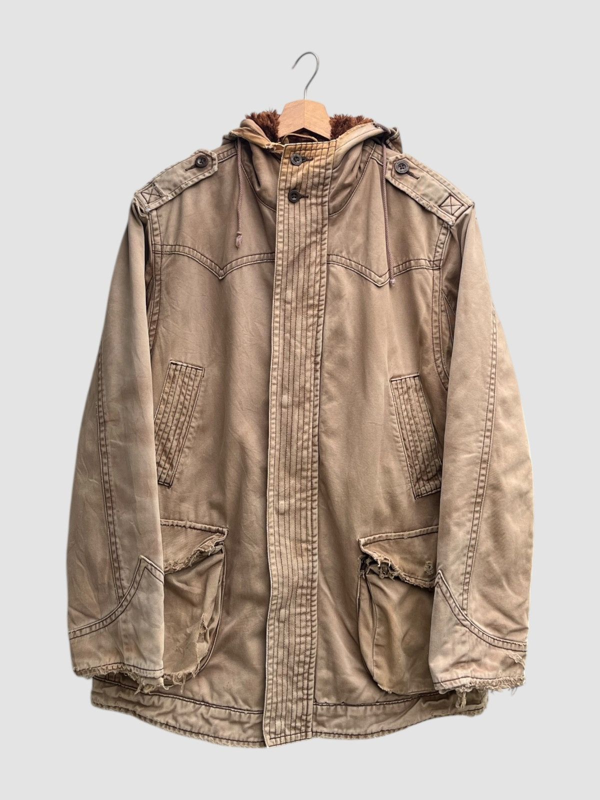 Levi's Distressed Levi’s Mod/Military Fur Lining Hooded Jacket Size US L / EU 52-54 / 3 - 2 Thumbnail