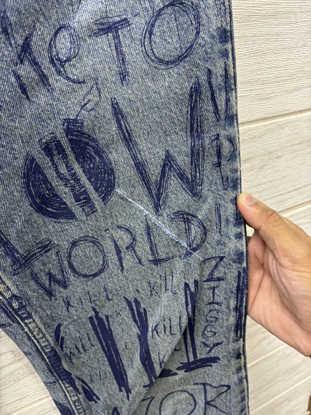 Walter Van Beirendonck W&LT⚡️Pen Graffiti Archive Flared Jeans Distressed Denim Size US 30 / EU 46 - 17 Thumbnail