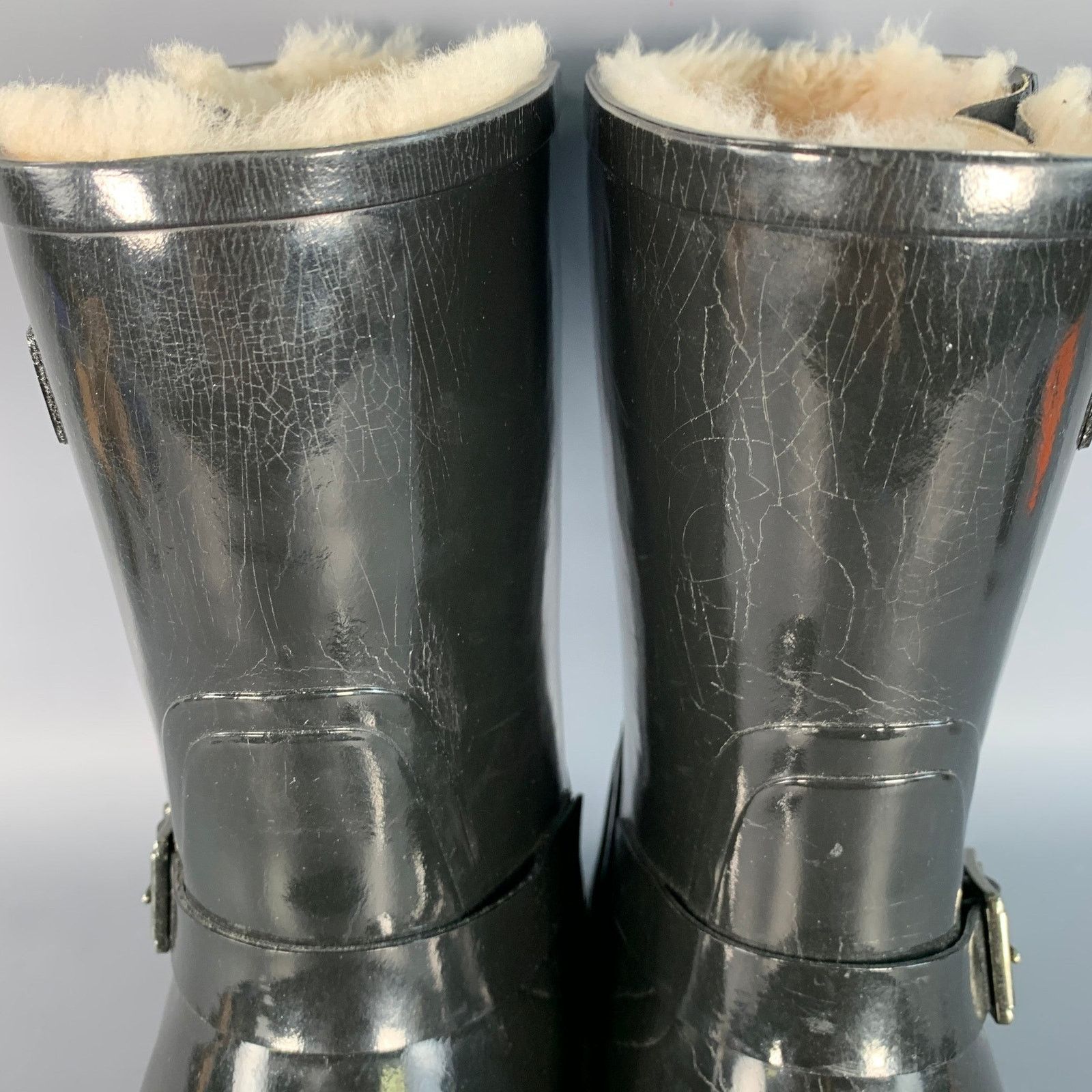 Burberry BURBERRY Size 10 Black Rubber Shearling Lined Rain Boots Size US 10 / EU 43 - 8 Thumbnail