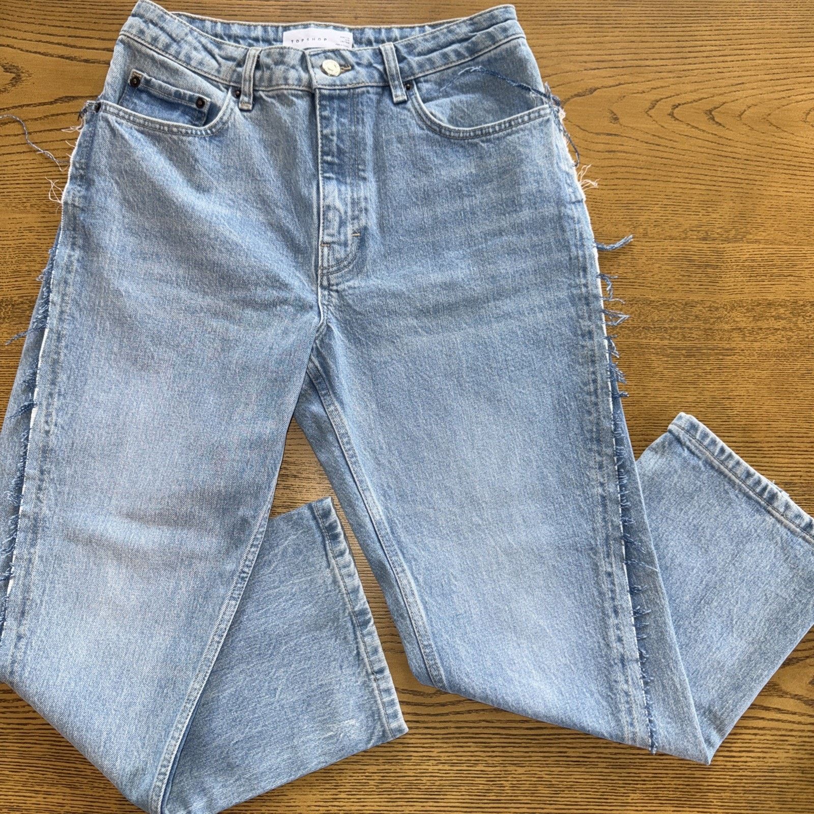 Topshop Frayed Raw Side Seam Jeans Sz 28x25 Light Wash Festival EUC Size 28" / US 6 / IT 42 - 1 Thumbnail