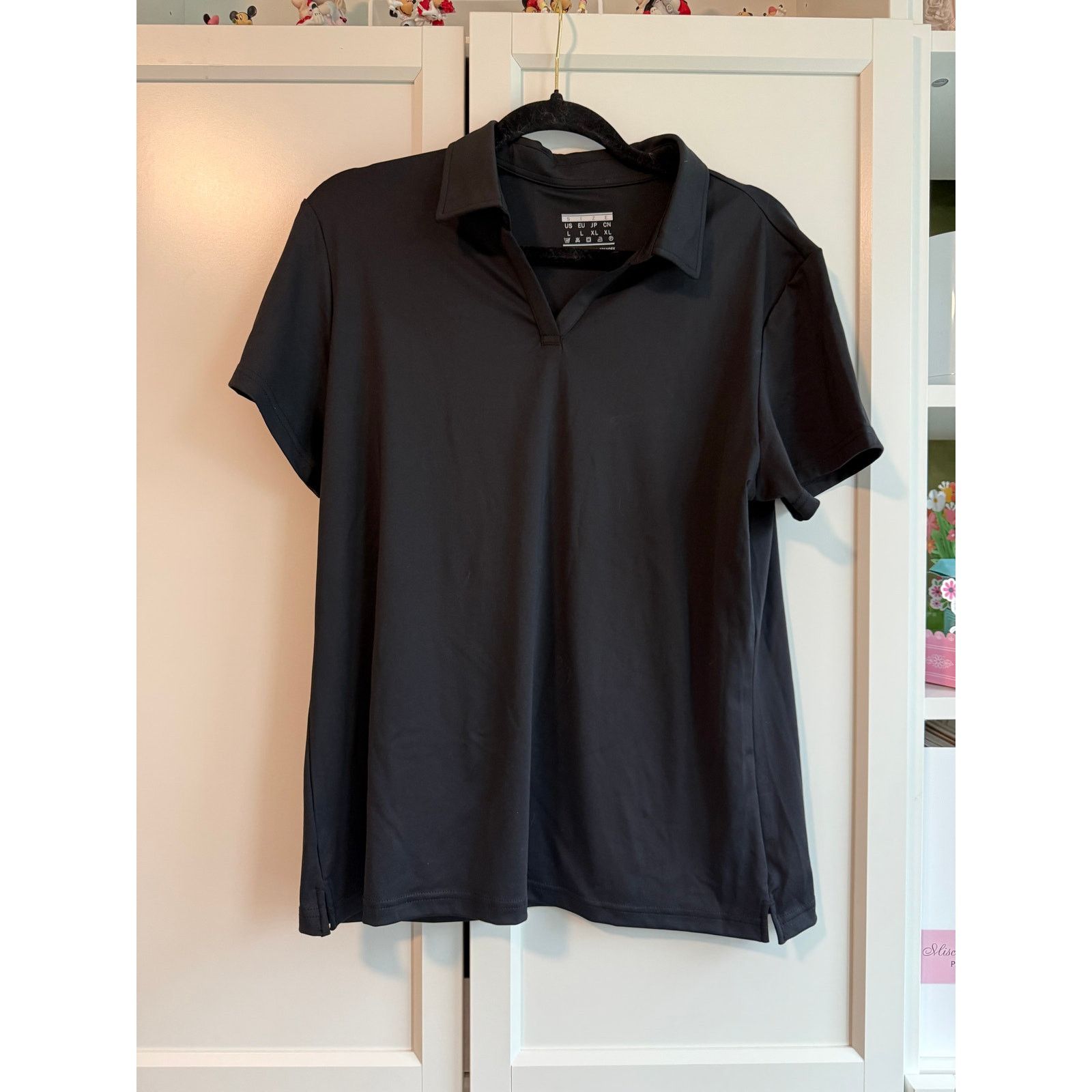 Other Women's Size L Black Short Sleeve Collared Polo Shirt - B021 Size L / US 10 / IT 46 - 2 Thumbnail