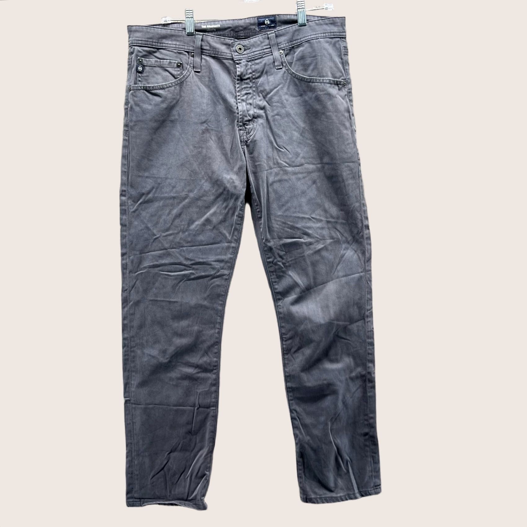Vintage AG Adriano Goldschmied Pants Mens 34R Gray Cotton Jeans The Graduate Chino Straight 31in Inseam Regular 34 Size US 34 / EU 50 - 1 Thumbnail