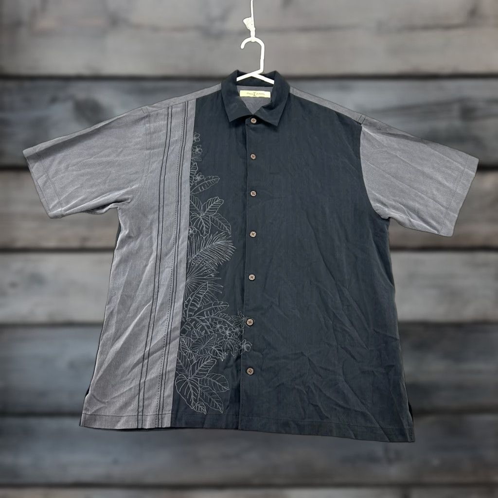 Tommy Bahama Tommy Bahama Shirt Mens XL Black Grey Button Up Colorblock Palm Frond Embroider Hawaiian Tropical" Size US XL / EU 56 / 4 - 1 Thumbnail