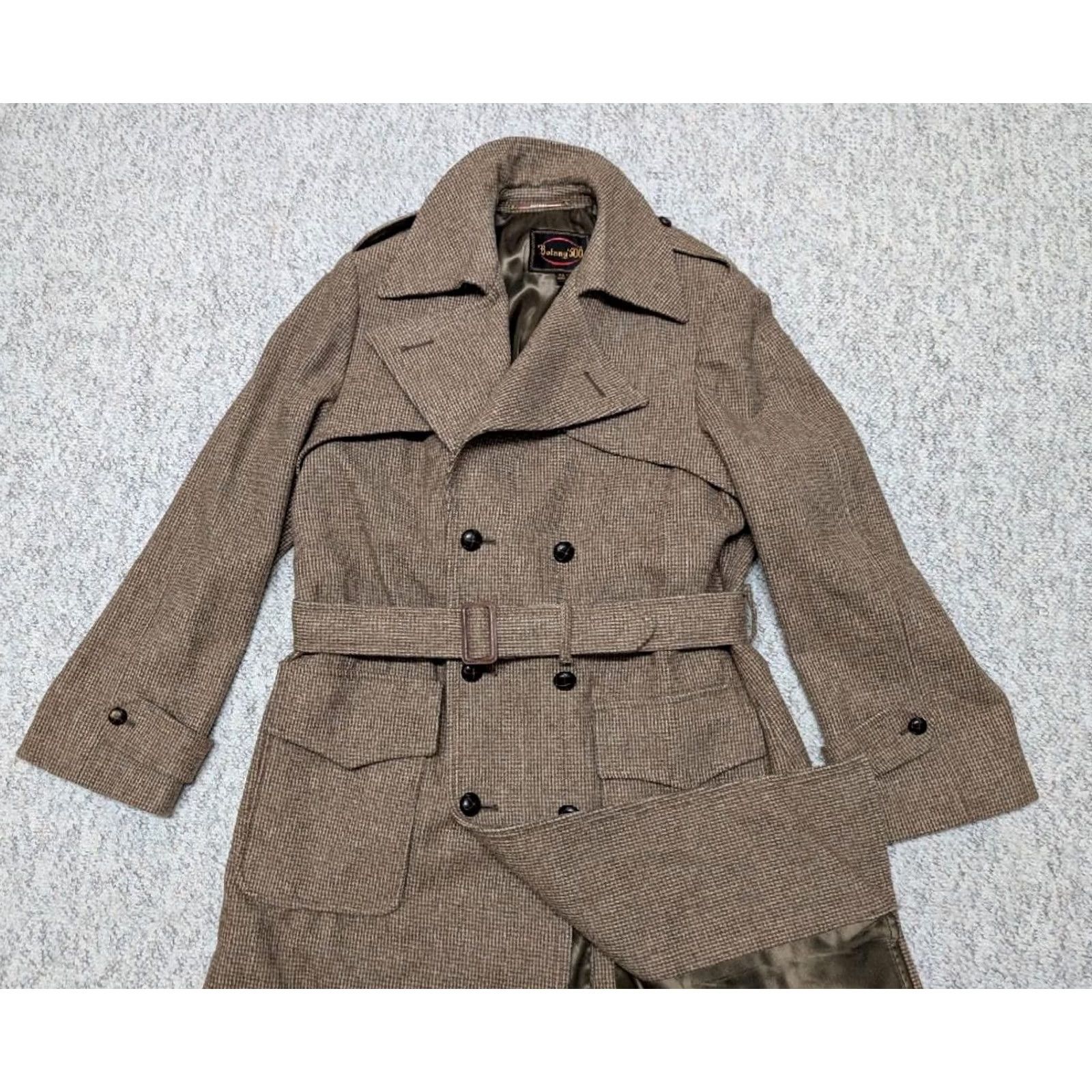 Doublet VINTAGE Botany 500 Tweed Overcoat Belted Double Breasted Wool Trench Coat 42L Brown Mens XS/Adult M/L Size US M / EU 48-50 / 2 - 2 Thumbnail
