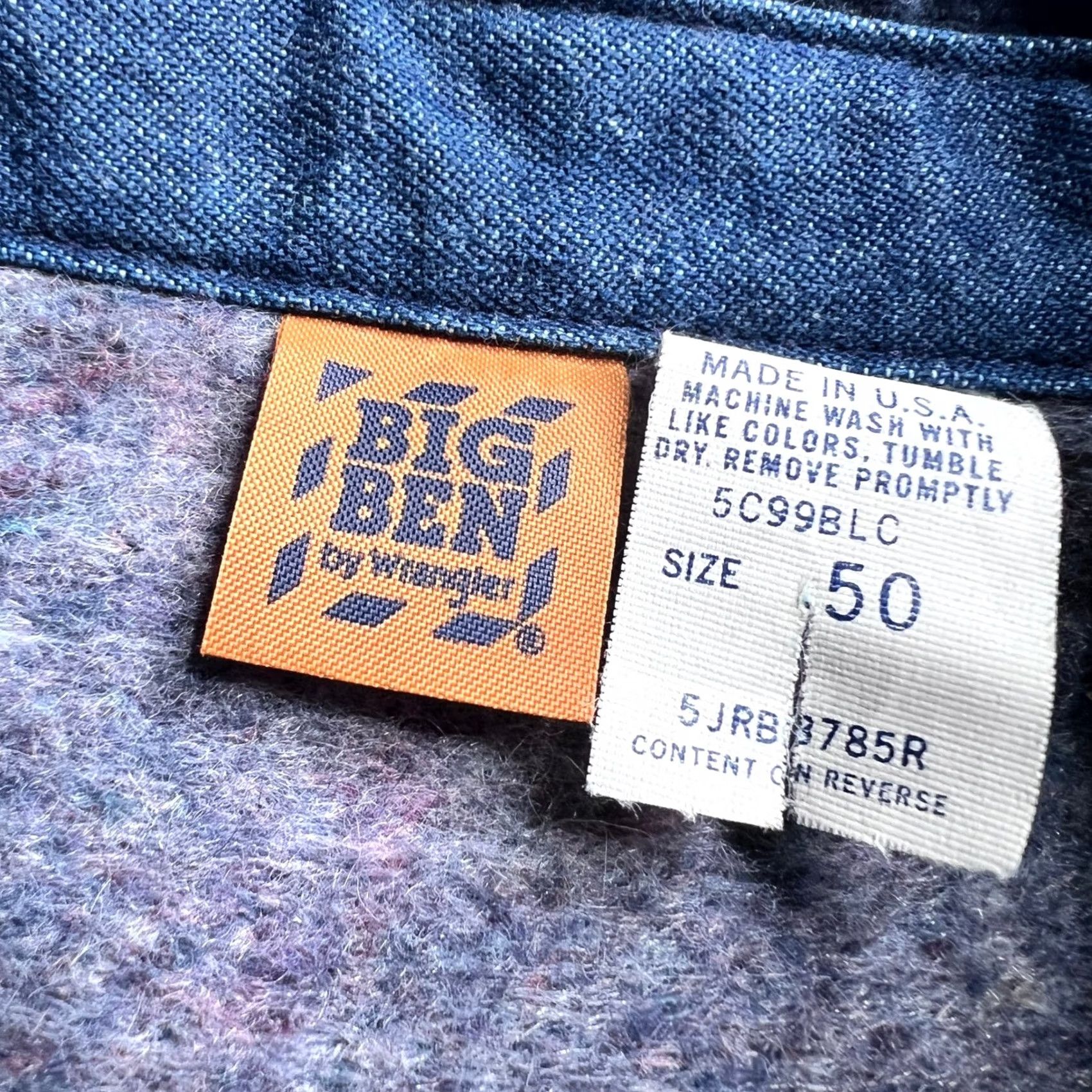 Wrangler VINTAGE Wrangler Denim Chore Coat 50 Blue Cotton Blend USA Made Chore Jacket Mens Vintage 1980s Big Ben Wool Blanket Lined Size US M / EU 48-50 / 2 - 5 Thumbnail