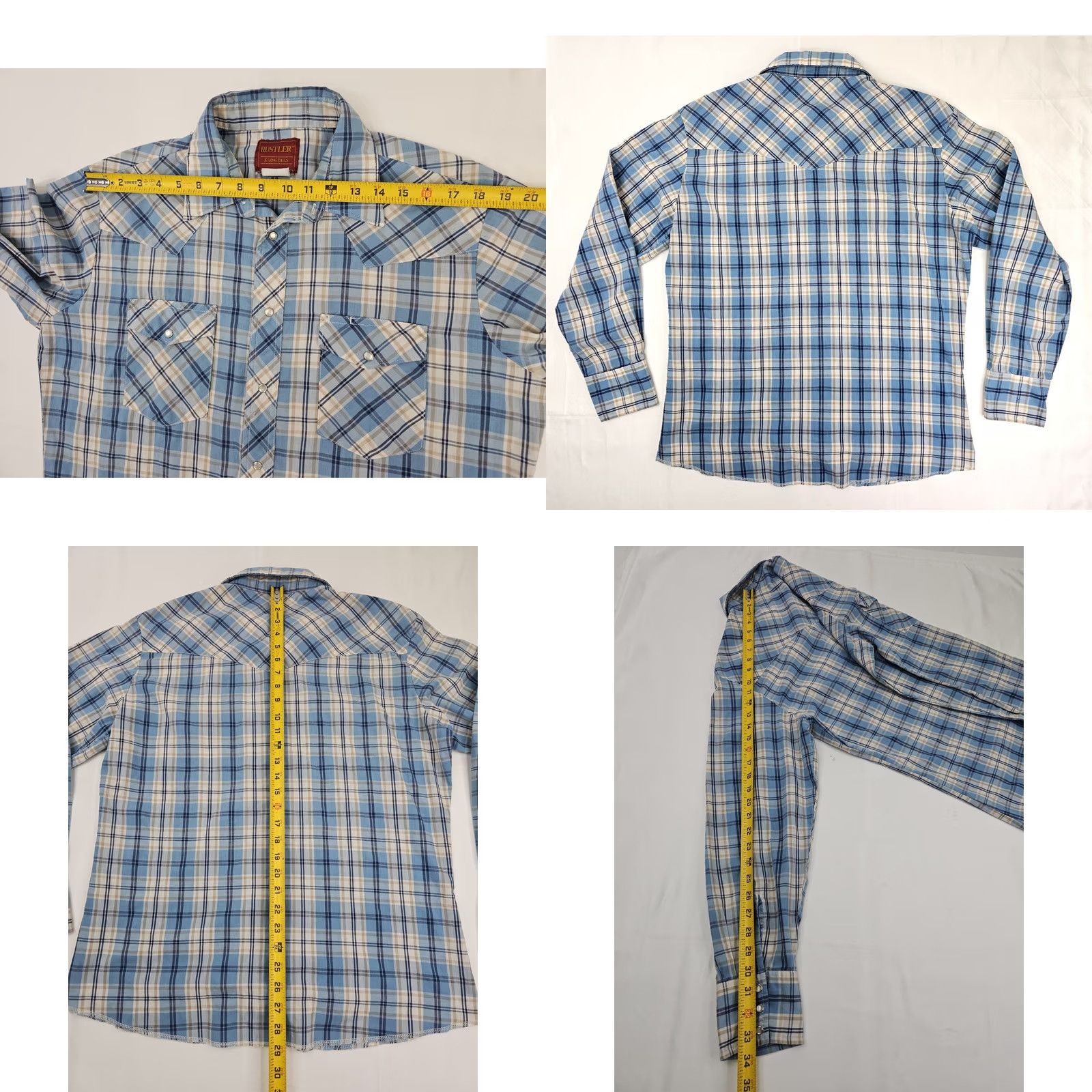 Vintage VINTAGE Rustler X-Long Tails Shirt LOT x 2 Pearl Snap Western Work Shirt Men L Blue Red Size US L / EU 52-54 / 3 - 10 Thumbnail