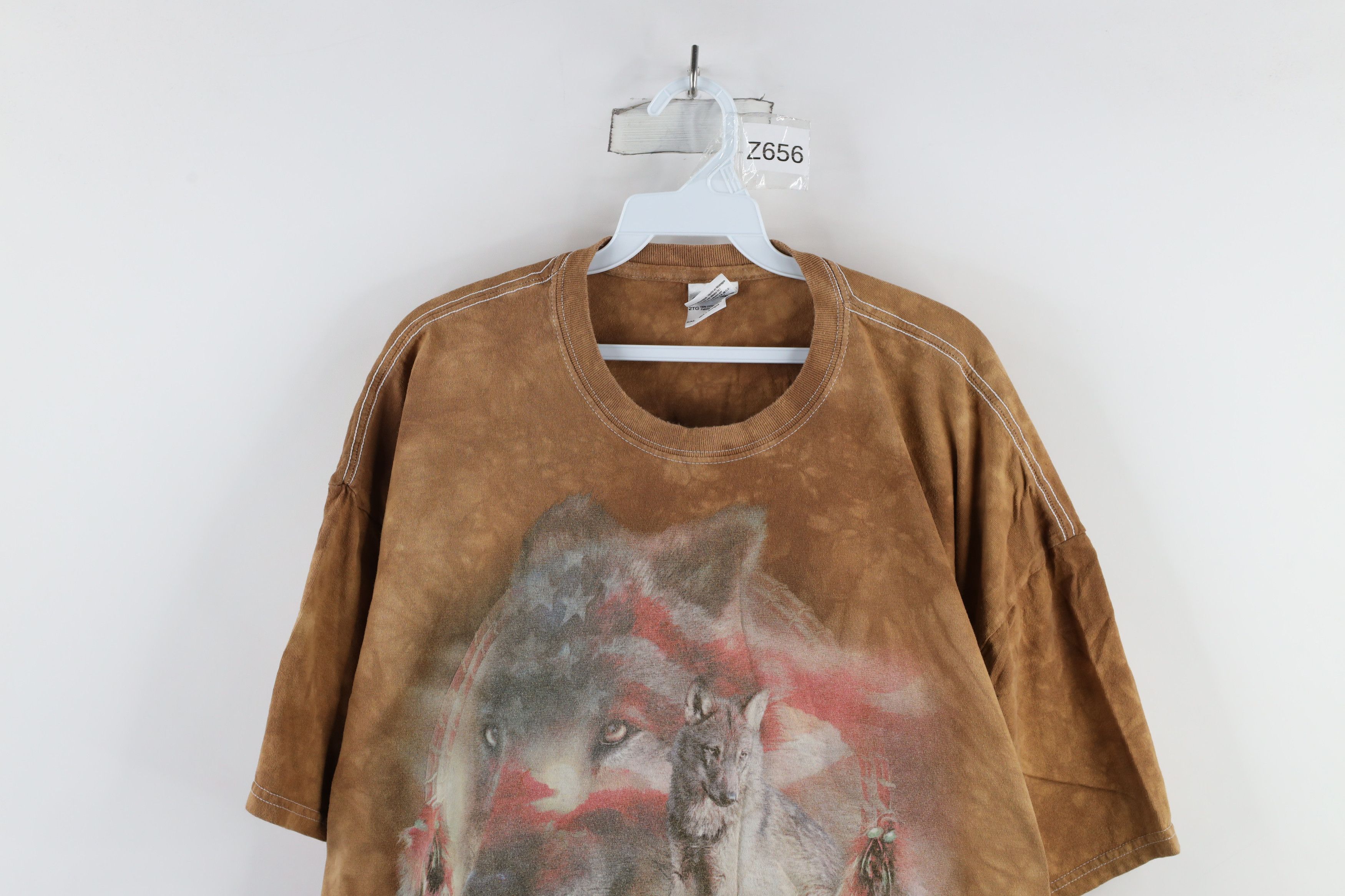 Vintage Vintage Y2K Streetwear Acid Wash Indian Wolf T-Shirt Brown Size US XXL / EU 58 / 5 - 2 Thumbnail
