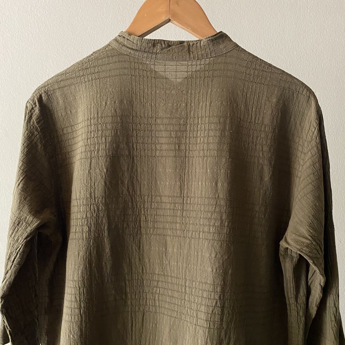 Issey Miyake Plantation Olive Textured Button-Down Tunic Size M / US 6-8 / IT 42-44 - 7 Thumbnail