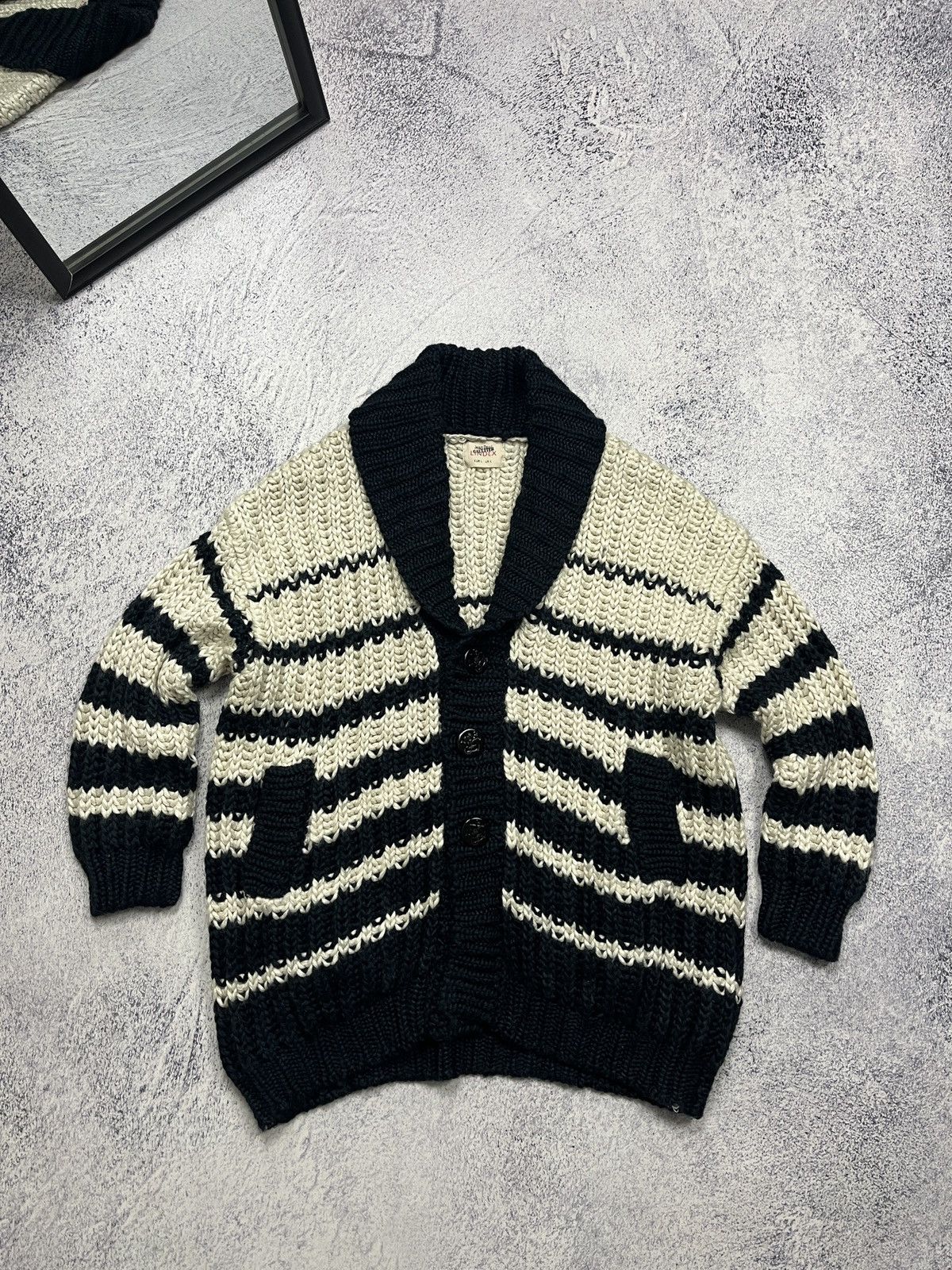 Jean Paul Gaultier Women's Jean Paul Gaultier Lindex Wool Black White Cardigan Size L / US 10 / IT 46 - 1 Thumbnail