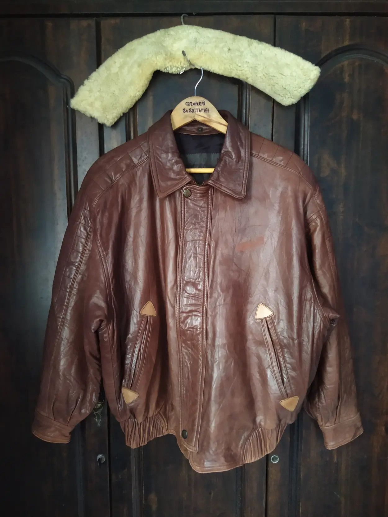 Vintage Vintage Munper Spain Shearling Collar Leather Bomber Jacket Size US XL / EU 56 / 4 - 3 Thumbnail