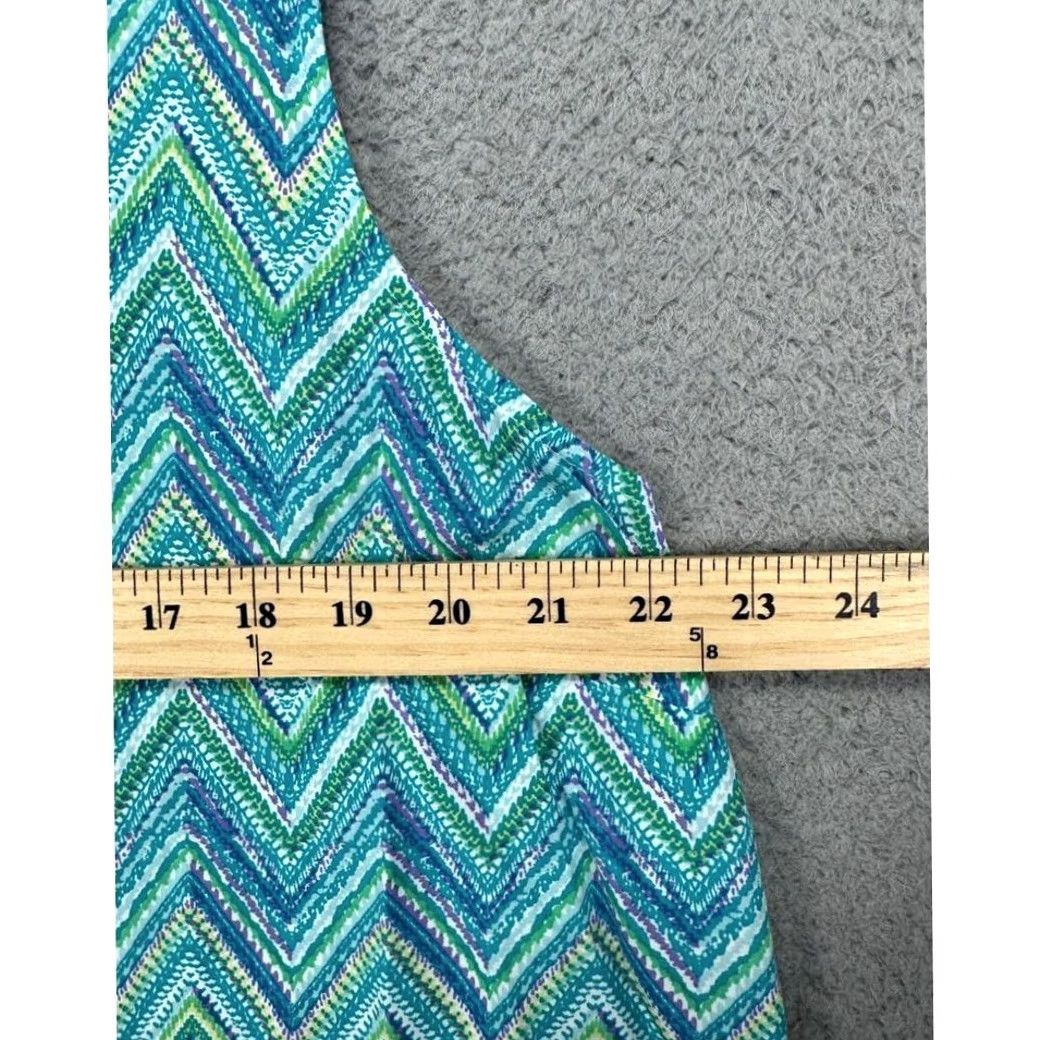 J. Jill J. Jill Button Up Sleeveless Shirt Womens Large Blue Green Geometric Top Ladies Size L / US 10 / IT 46 - 6 Thumbnail