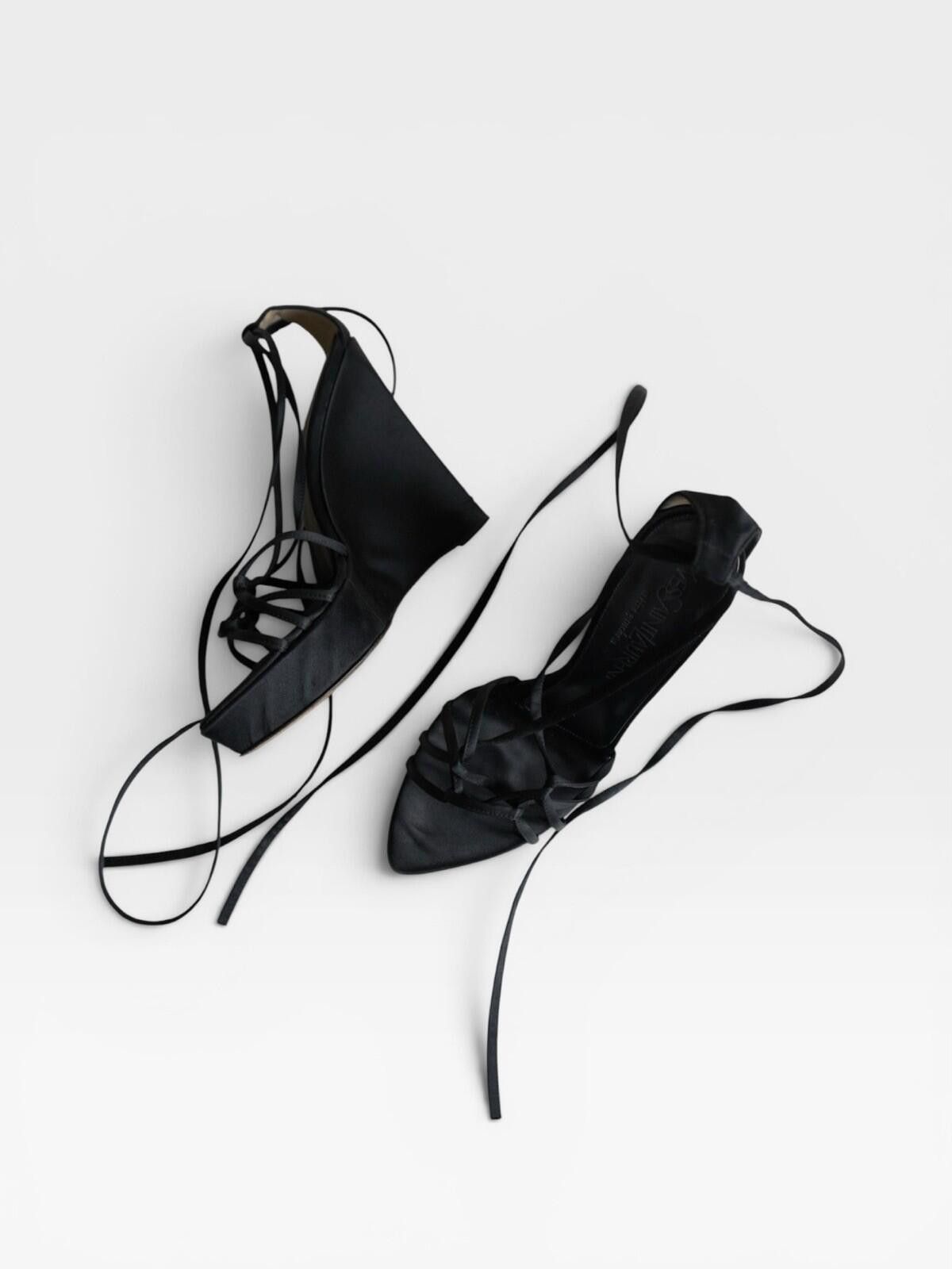 Saint Laurent Paris S/S 2001 Yves Saint Laurent Satin Lace-Up Heels VINTAGE Size US 7 / IT 37 - 8 Thumbnail