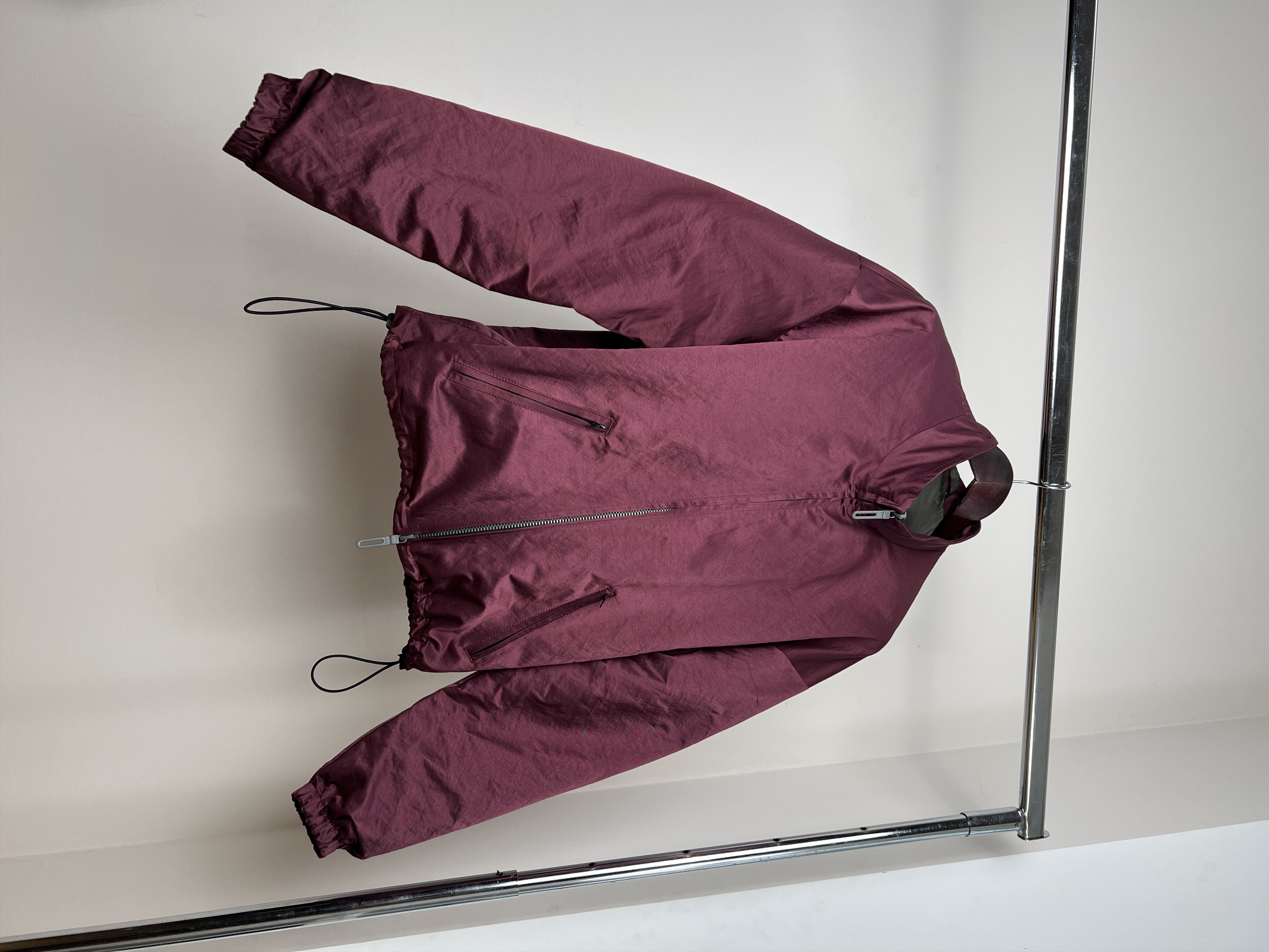 image of Handcrafted x Individual Designer Burgundy Satin Nylon Bomber, Men's (Size Medium)