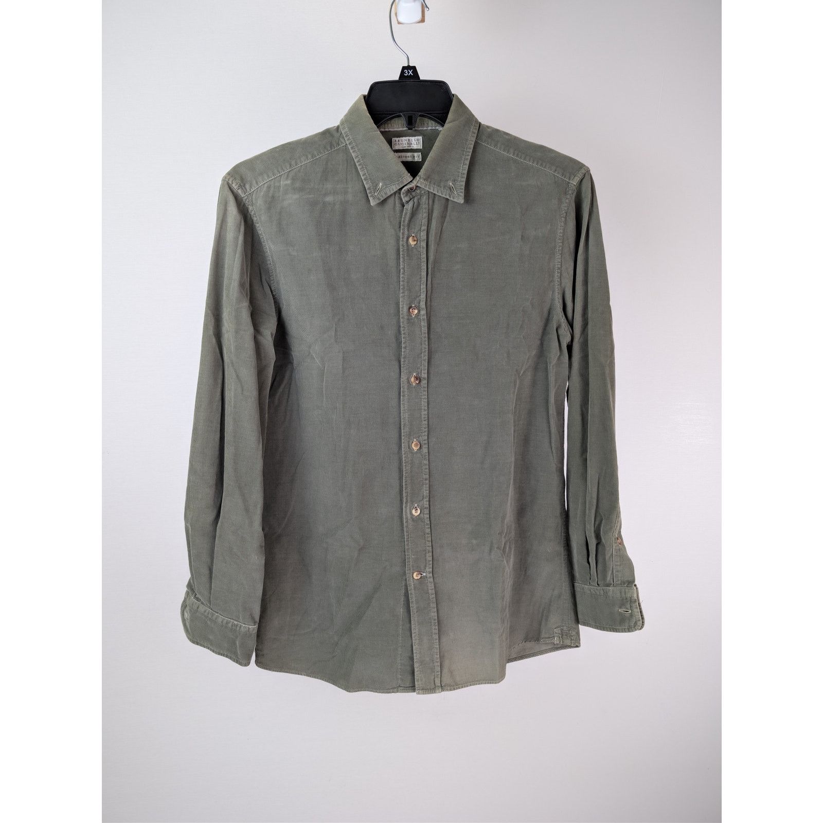 Brunello Cucinelli o1rshd1 CC20 Leisure Fit Button up Shirt in Olive Size US M / EU 48-50 / 2 - 2 Thumbnail