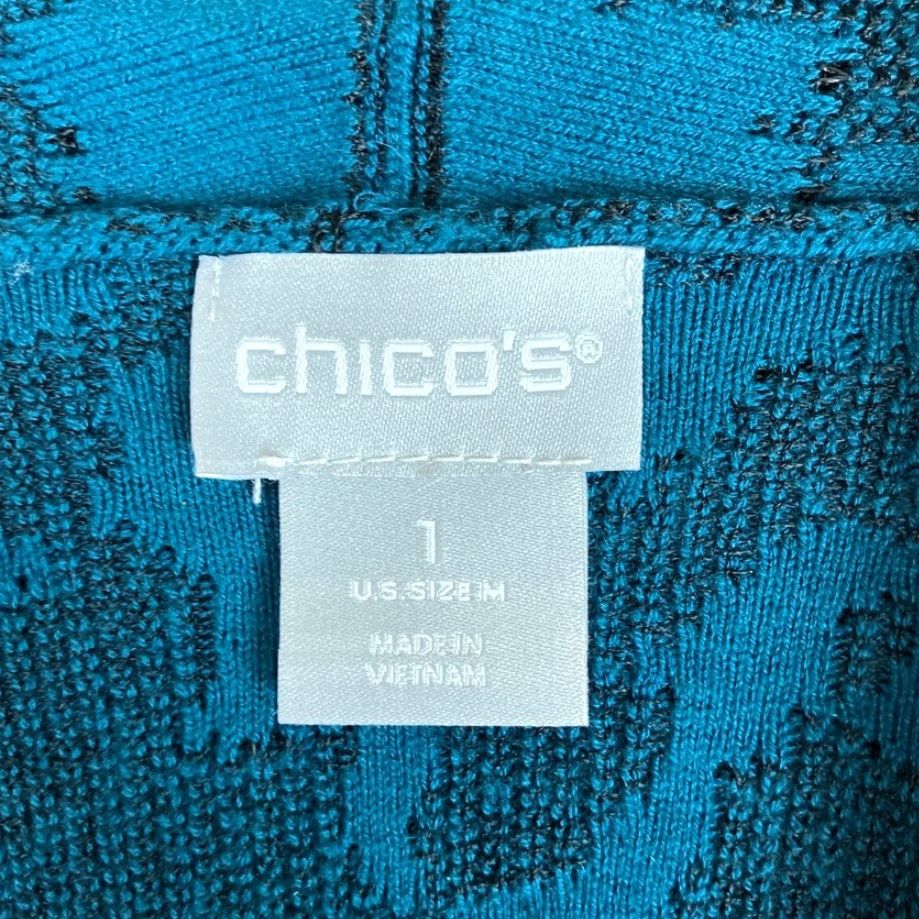 Vintage Chicos Womens Cardigan Sweater Teal Black Knit Open Front Long Sleeve Stretch M Casual Womens Boys Girls? Size M / US 6-8 / IT 42-44 - 6 Thumbnail