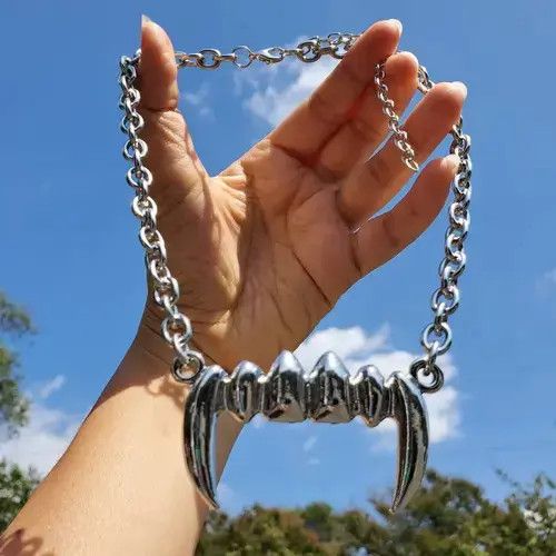 Jewelry Vampire Tusk Fangs Teeth Stainless Steel Necklace choker Size ONE SIZE - 2 Thumbnail