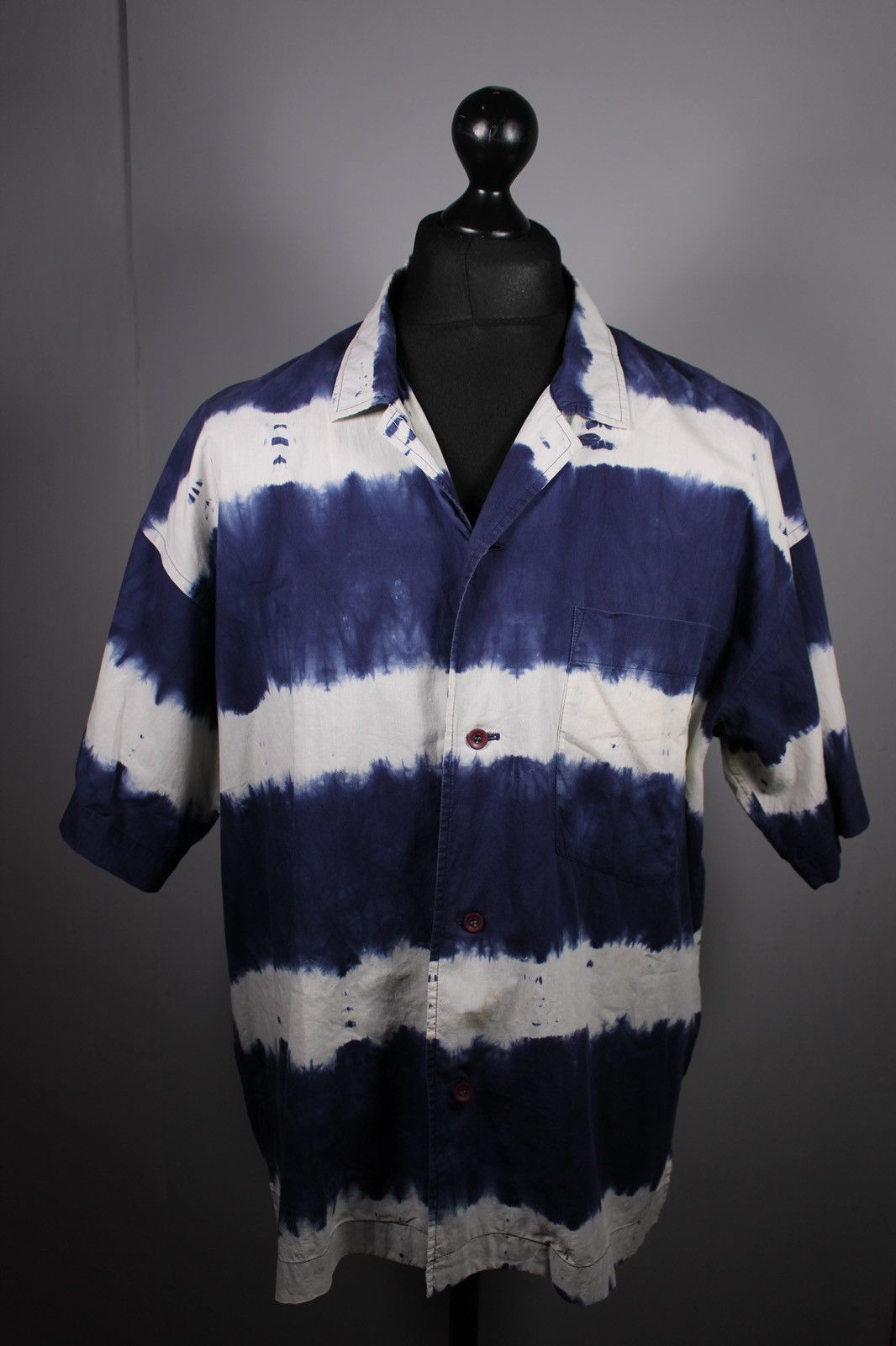 image of Issey Miyake Vintage 1980S Tie Dye Short Sleeve Shirt in Blue, Men's (Size Medium)