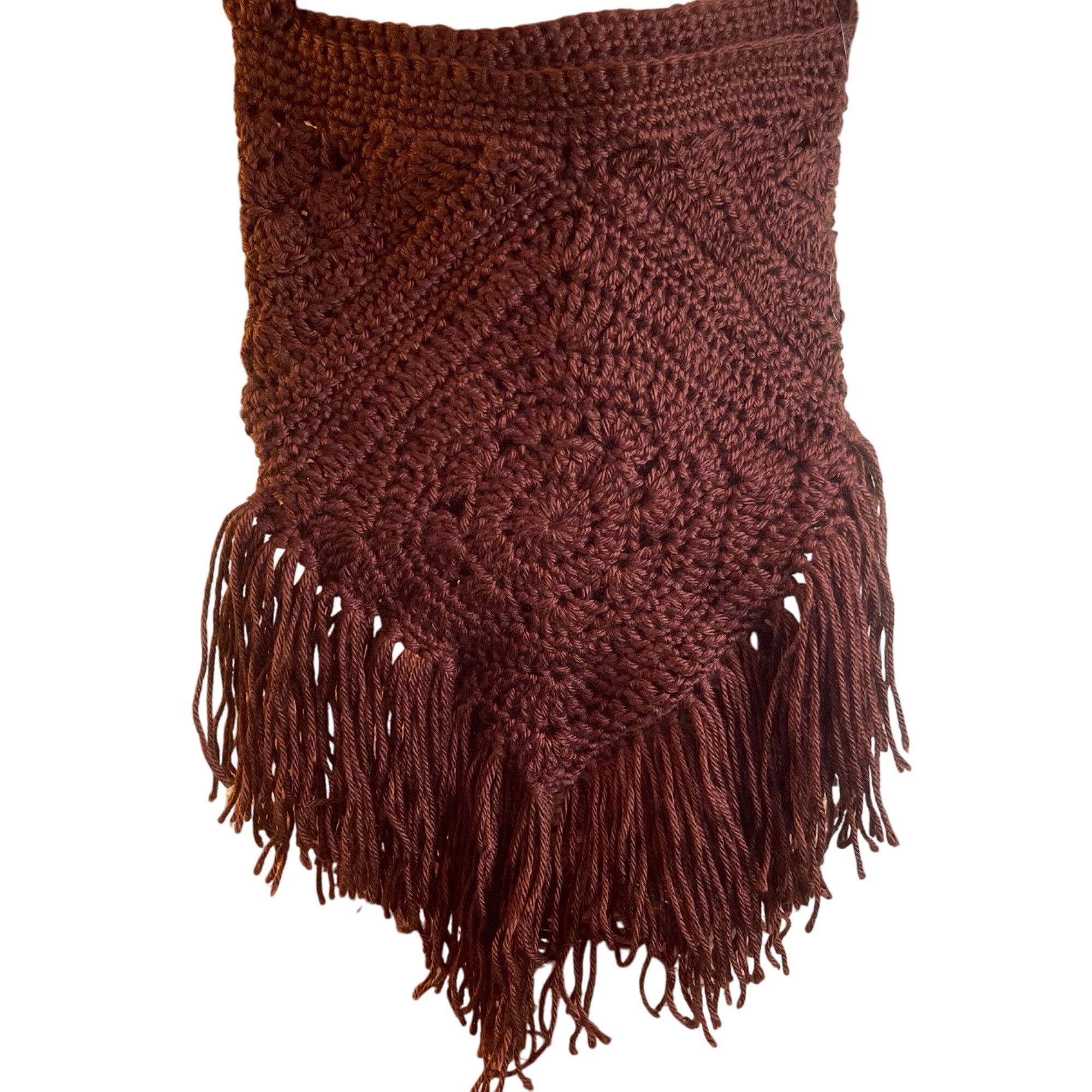 Handmade Hippie Purse Crochet Fringed Retro Boho Style Dark Brown Han Size ONE SIZE - 3 Thumbnail