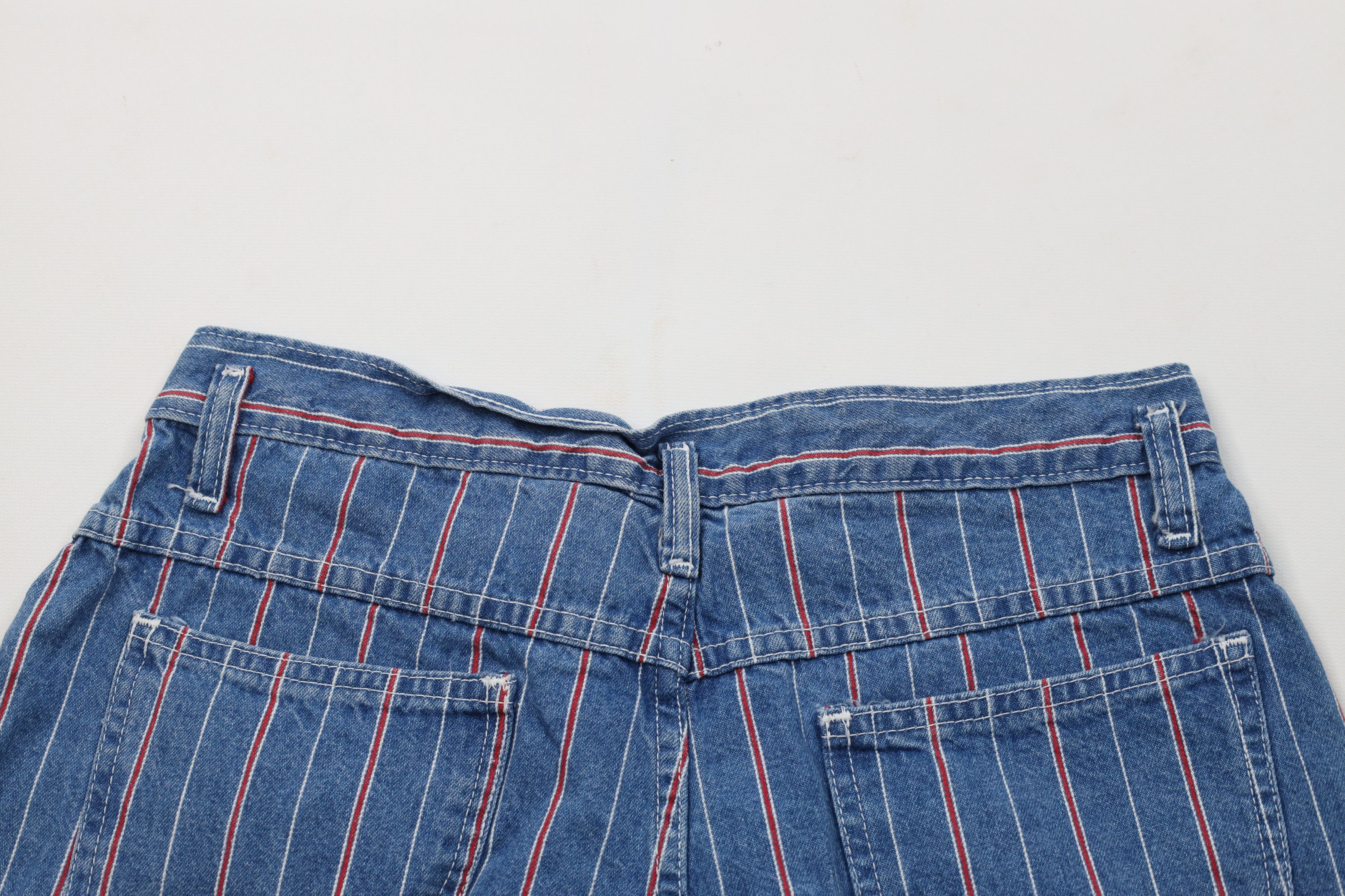 Vintage Vintage 90s Streetwear Cuffed Striped Denim Jean Shorts Size 34" / US 12 / IT 48 - 10 Thumbnail