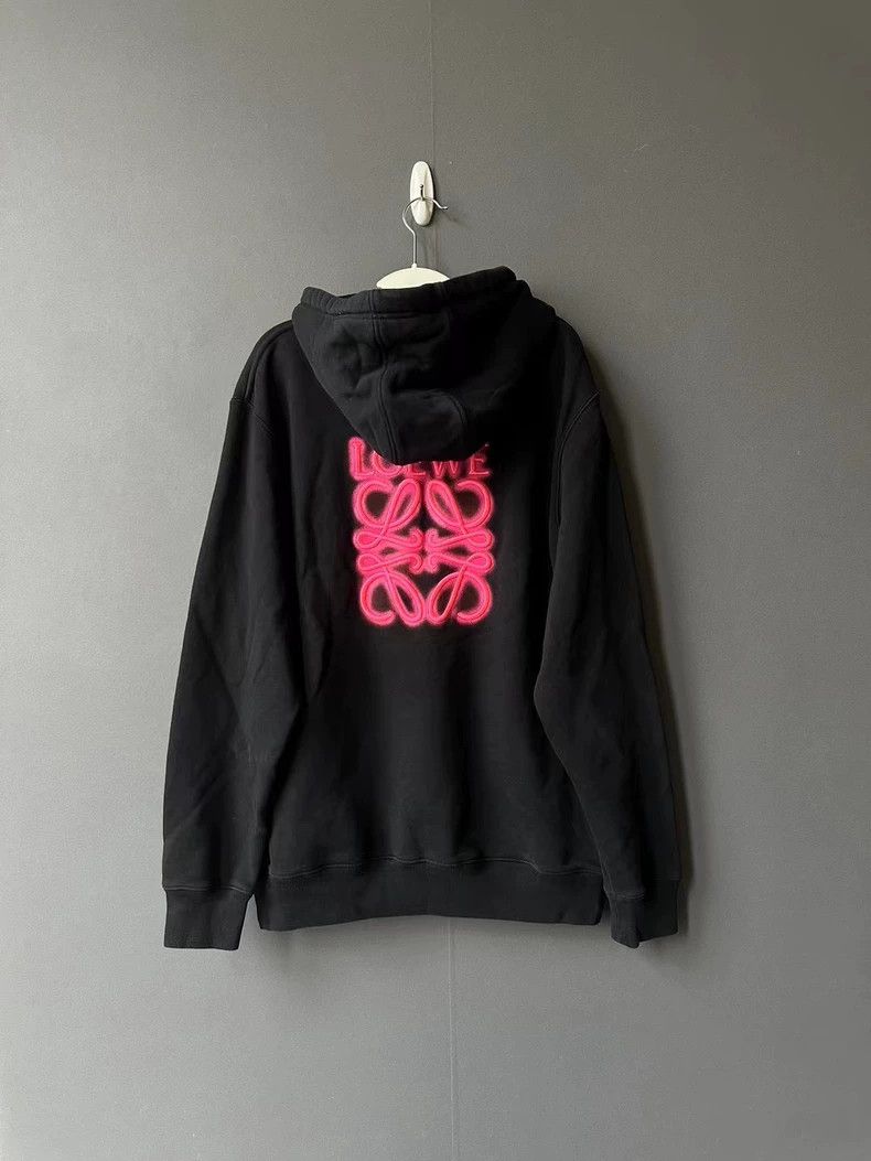 LOEWE Black hoodie with embroidered logo of fluorescent pi