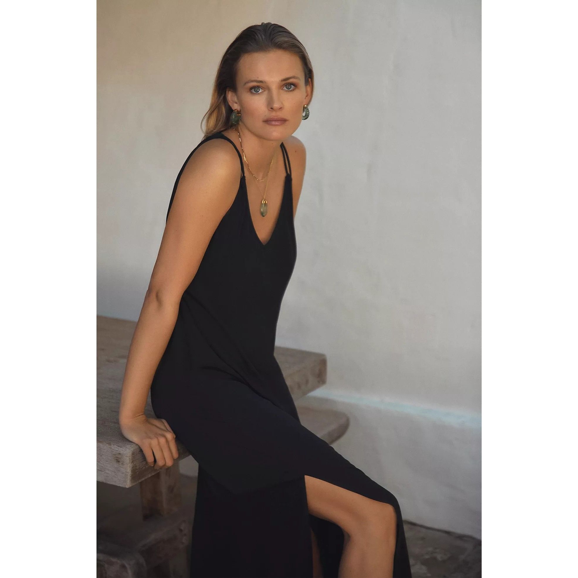 Anthropologie Shoreline Black Open-Back Maxi Dress