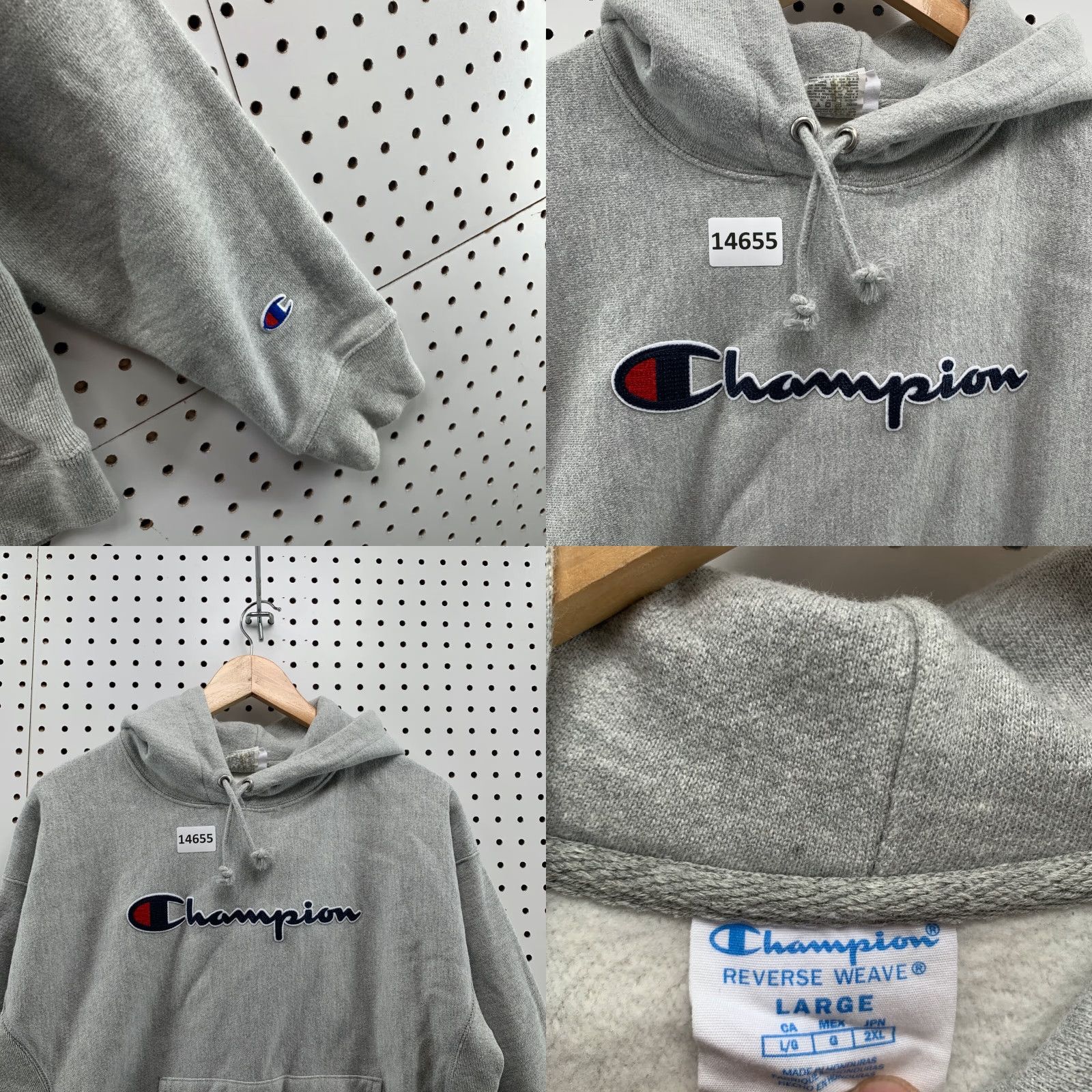 Champion Champion Reverse Weave Hoodie Women Large Gray Spellout Hooded Pullover Size L / US 10 / IT 46 - 9 Thumbnail